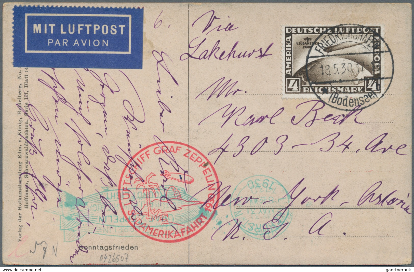 Zeppelinpost Deutschland: 1930. Postcard Sent On The Graf Zeppelin LZ127 Airship 'Südamerikafahrt' T - Airmail & Zeppelin