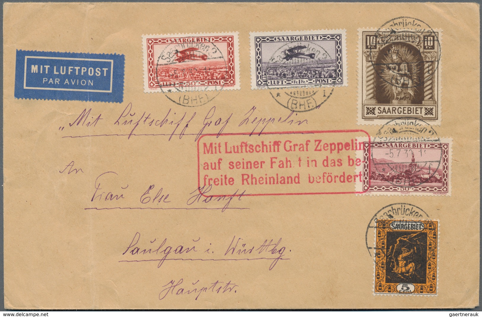 Zeppelinpost Deutschland: 1930. Original Cover From The Saargebiet Flown On The Graf Zeppelin's 1930 - Airmail & Zeppelin