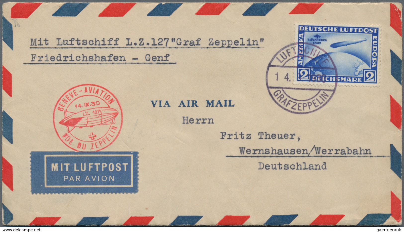 Zeppelinpost Deutschland: 1930. Original Airmail Cover Flown On The Graf Zeppelin Airship's Sept 193 - Airmail & Zeppelin