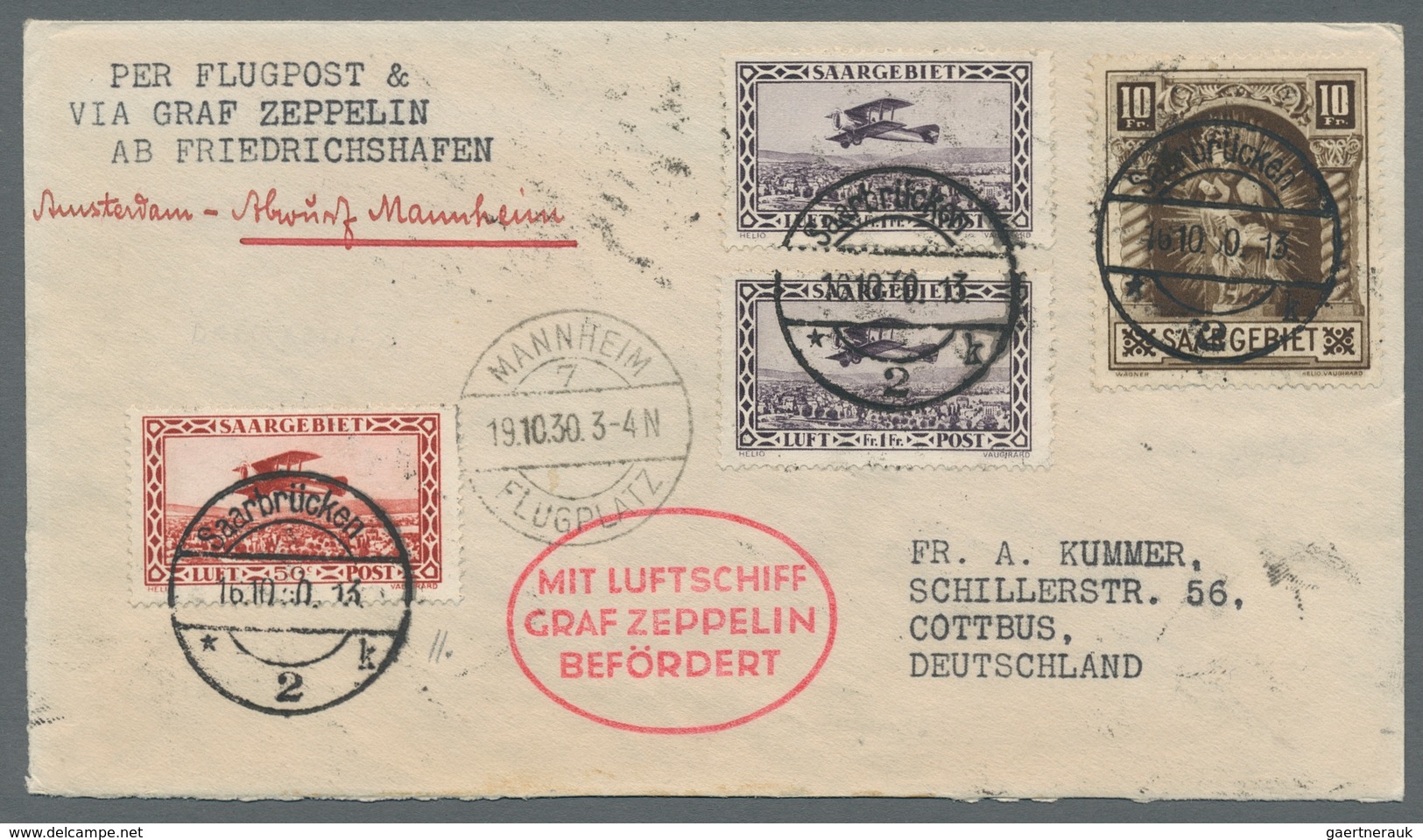 Zeppelinpost Deutschland: 1930 - Zuleitung Saar Zur Landungsfahrt Mannheim, Portorichtig Frankierter - Airmail & Zeppelin