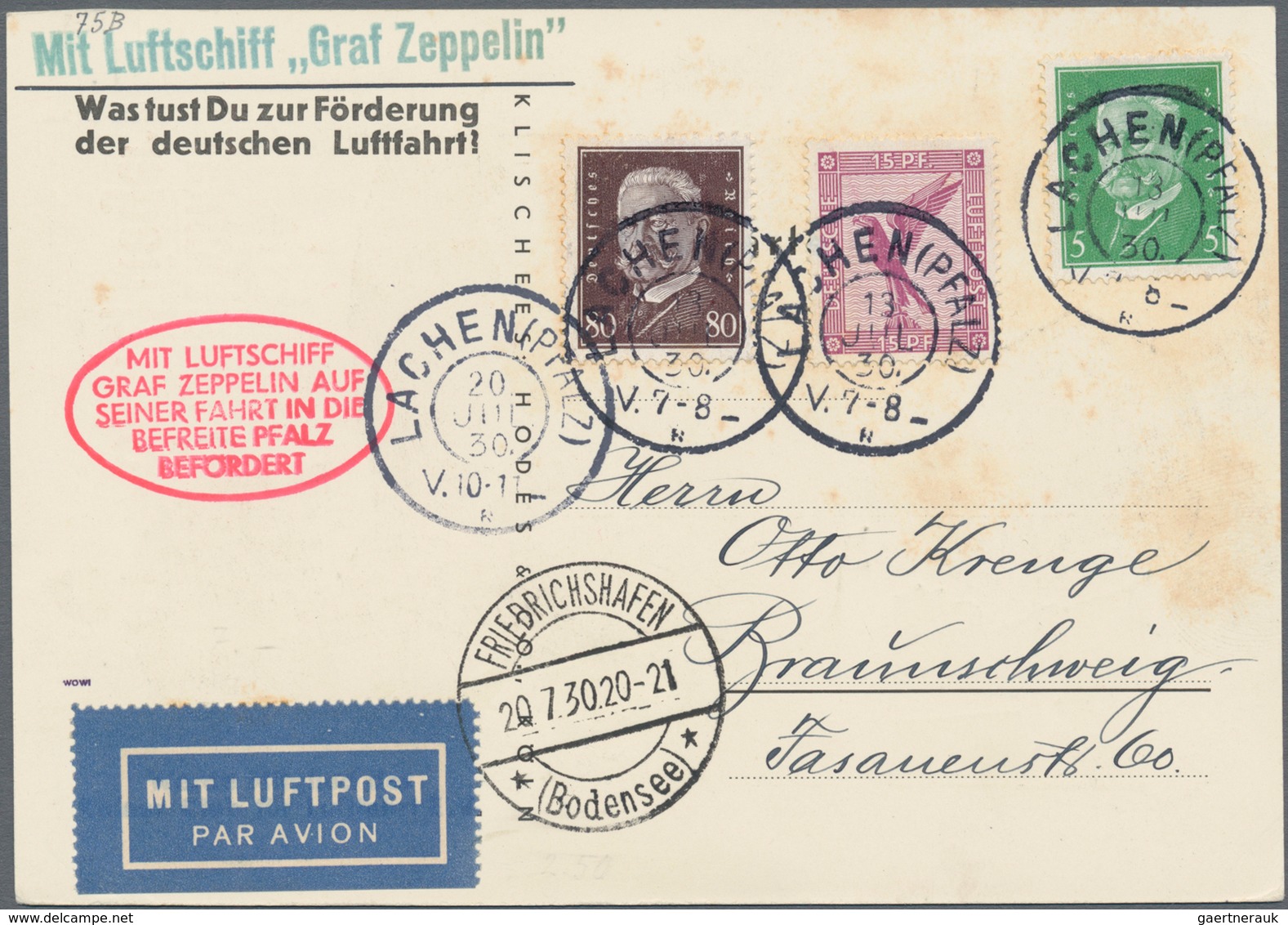 Zeppelinpost Deutschland: 1930. Helft Dem Deutschen Sportflieger: Original Airmail Card Flown On The - Airmail & Zeppelin