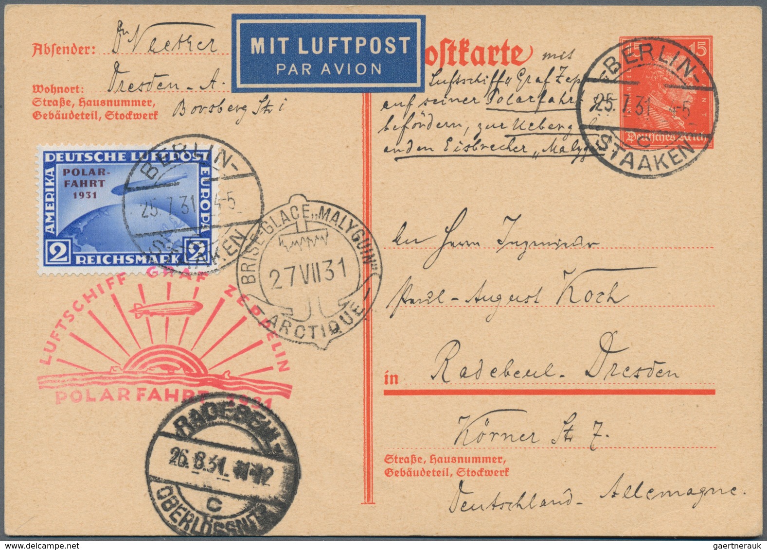 Zeppelinpost Deutschland: 1931. German Postal Stationery Card Flown On The Airship's Polarfahrt / Po - Airmail & Zeppelin