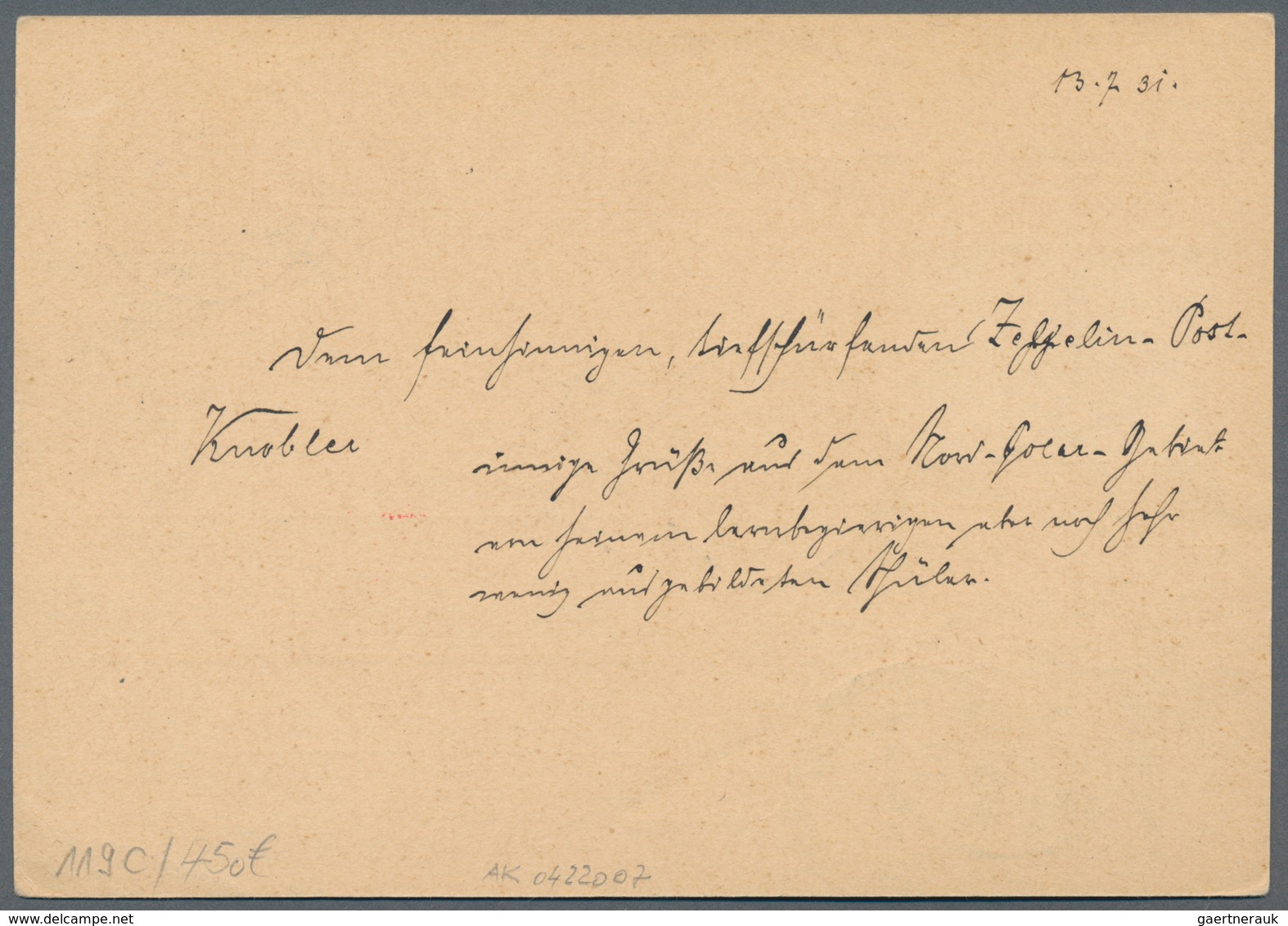 Zeppelinpost Deutschland: 1931. German Postal Stationery Card Flown On The Airship's Polarfahrt / Po - Airmail & Zeppelin