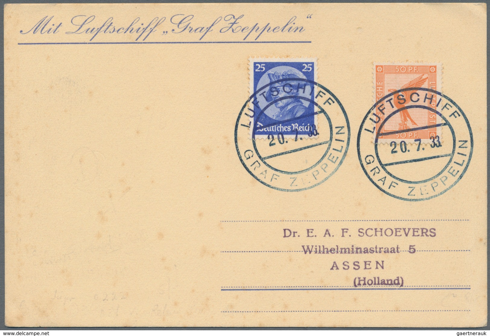 Zeppelinpost Deutschland: 1933. German Postcard Flown On The Graf Zeppelin LZ127 Airship's 1933 Kurz - Airmail & Zeppelin