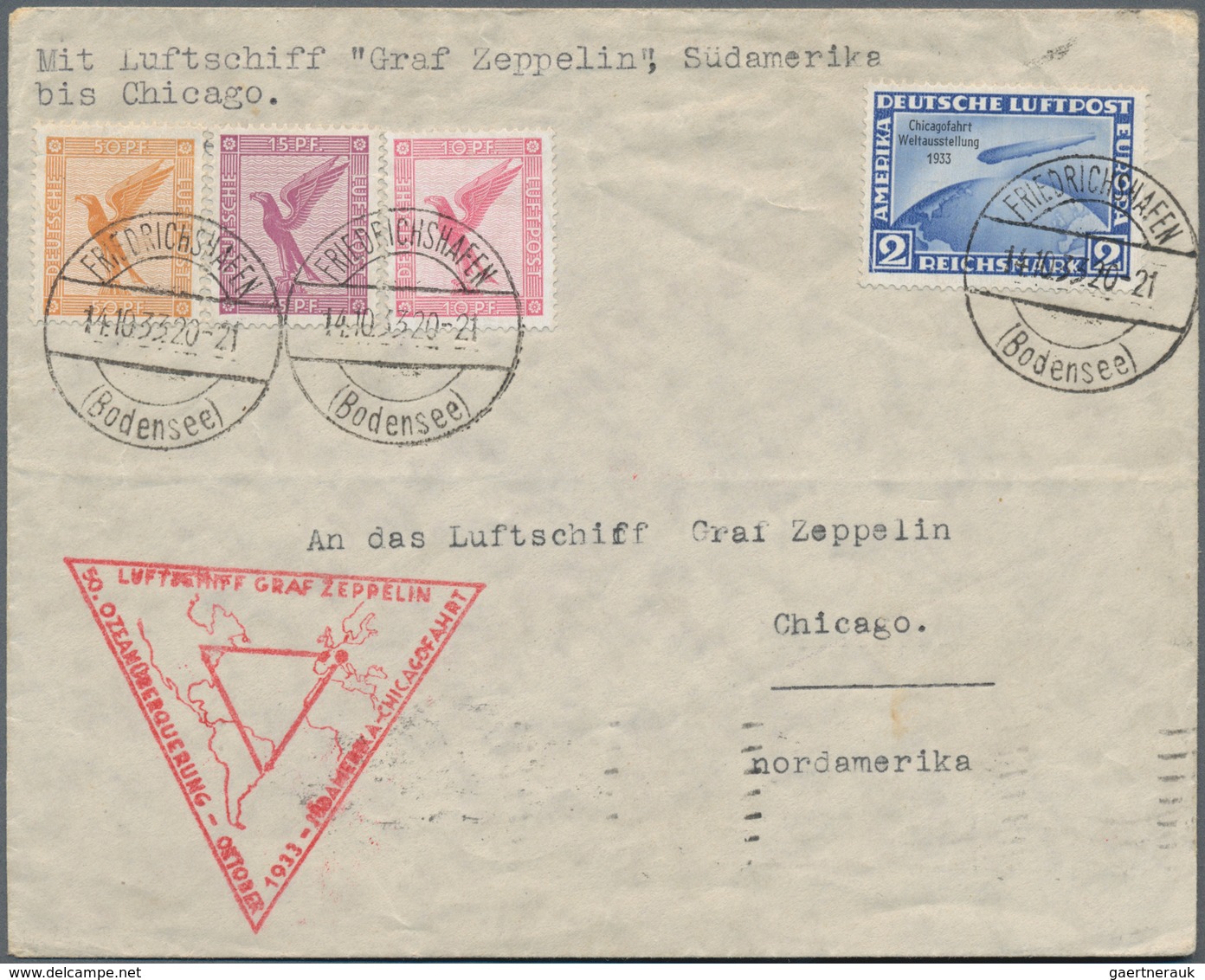 Zeppelinpost Deutschland: 1933. German Cover Flown On The Graf Zeppelin LZ127 Airship's 1933 Chicago - Airmail & Zeppelin