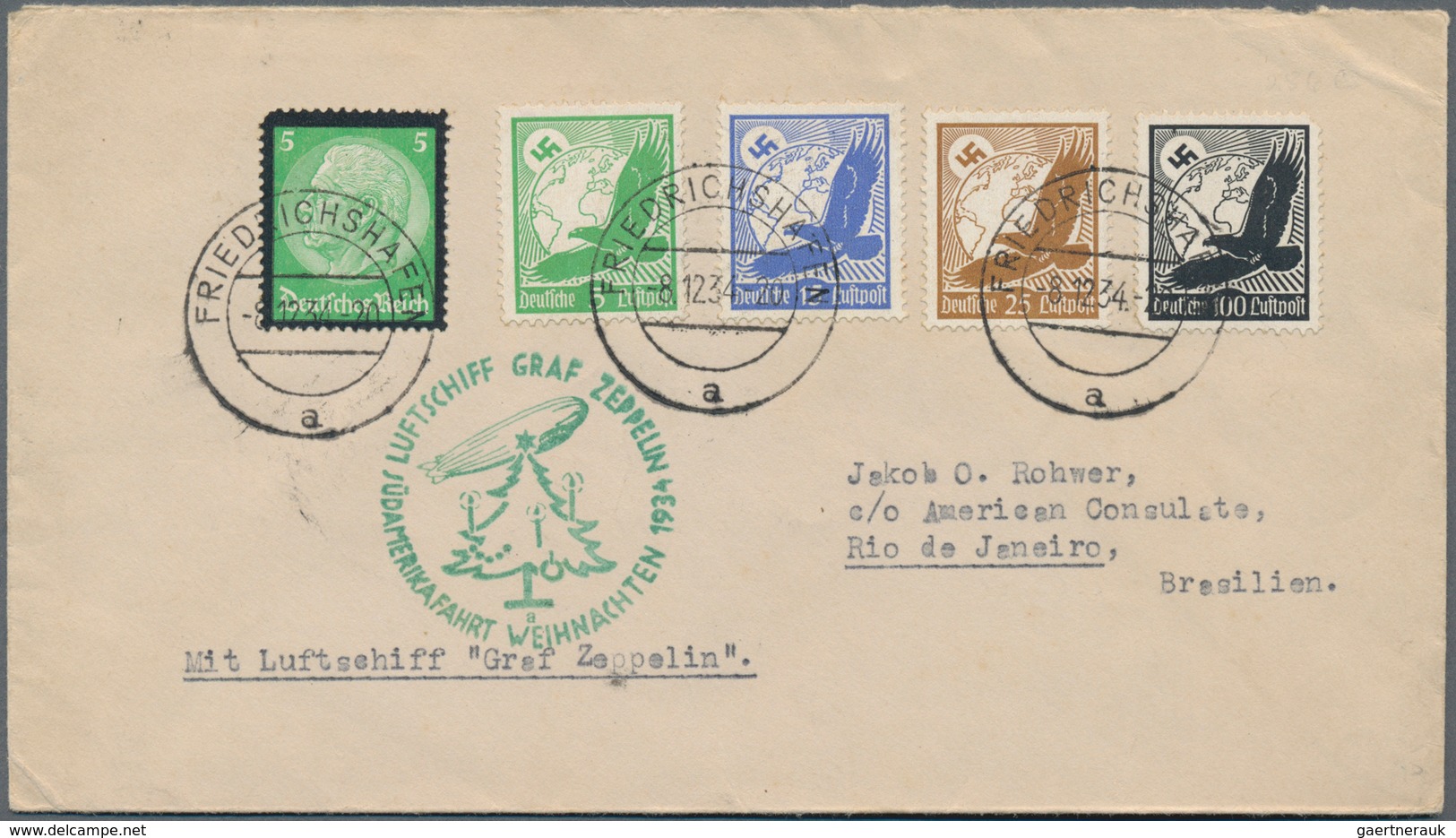 Zeppelinpost Deutschland: 1934. Original Cover Flown On The Graf Zeppelin LZ127 Airship's 1934 Weihn - Airmail & Zeppelin