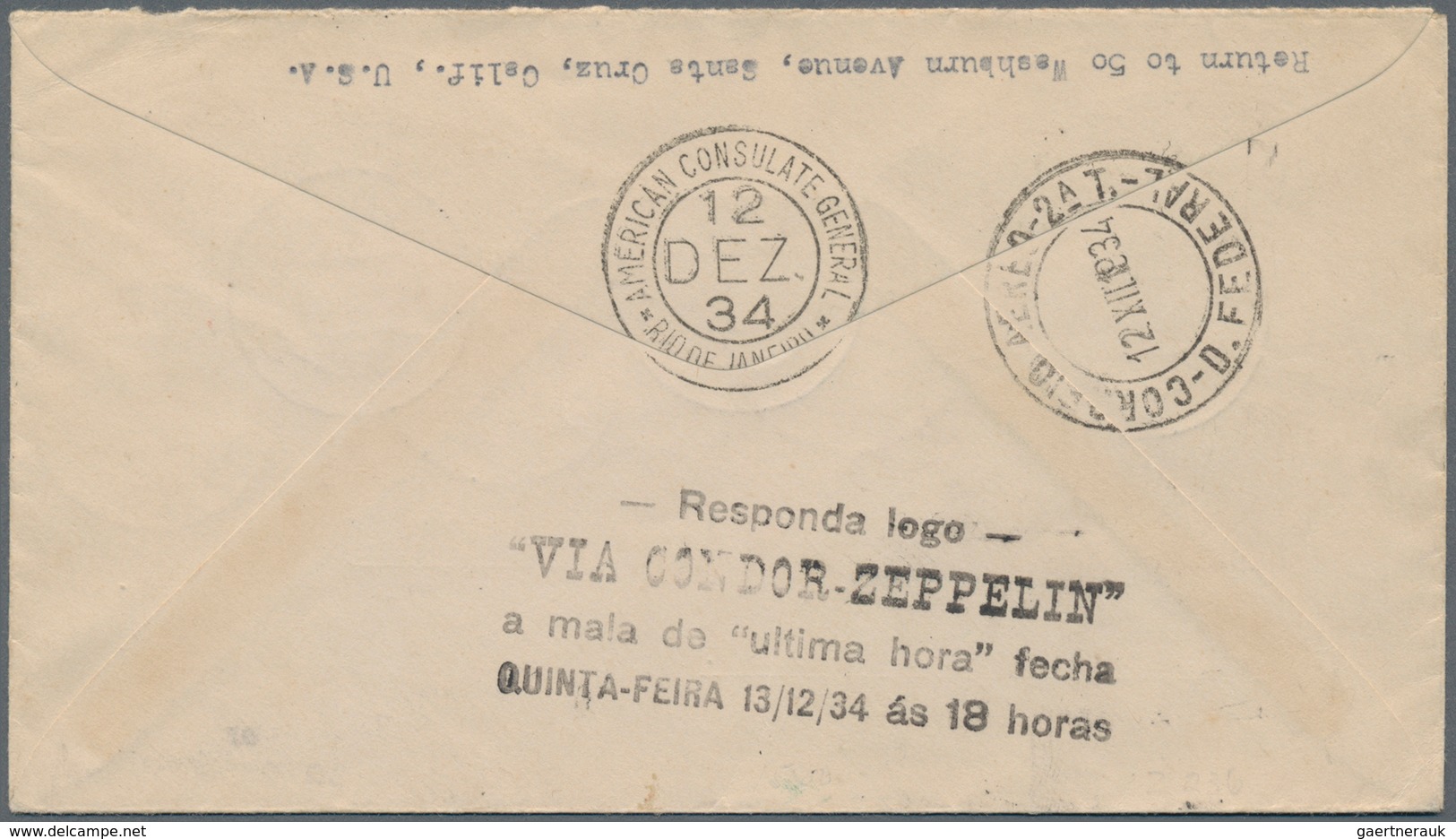 Zeppelinpost Deutschland: 1934. Original Cover Flown On The Graf Zeppelin LZ127 Airship's 1934 Weihn - Airmail & Zeppelin