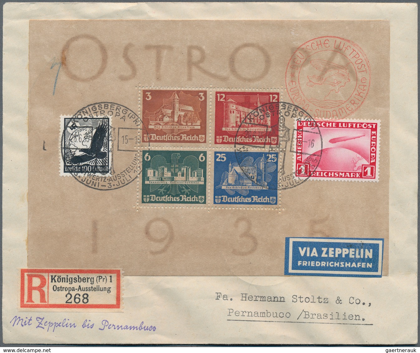 Zeppelinpost Deutschland: 1935, 7. Südamerikafahrt, Auflieferung OSTROPA Vom 28.6., R-Brief Mit Ostr - Airmail & Zeppelin