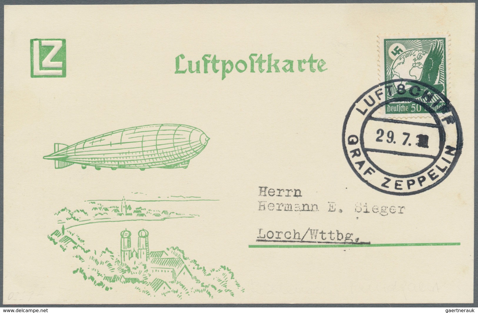 Zeppelinpost Deutschland: 1936. Original LZ Zeppelin Cachet Card Flown On The Graf Zeppelin LZ127 Ai - Airmail & Zeppelin