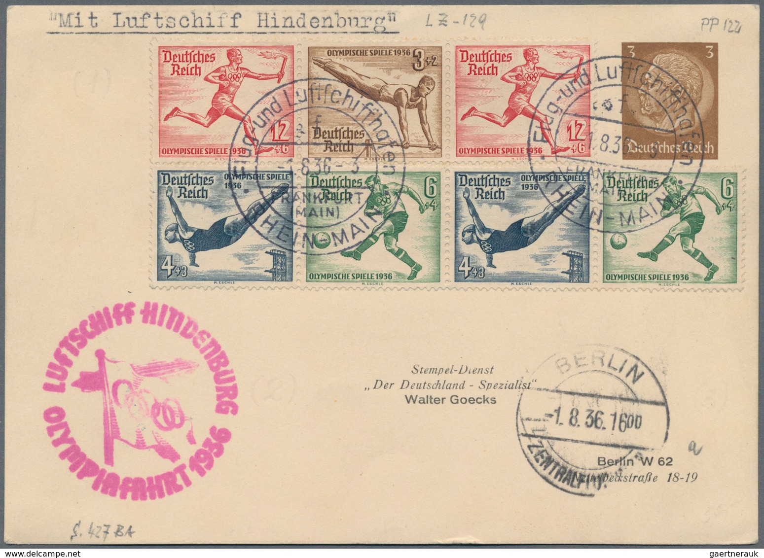 Zeppelinpost Deutschland: 1936. Upfranked Ganzsachen / Postal Stationery Flown On The Hindenburg Zep - Airmail & Zeppelin