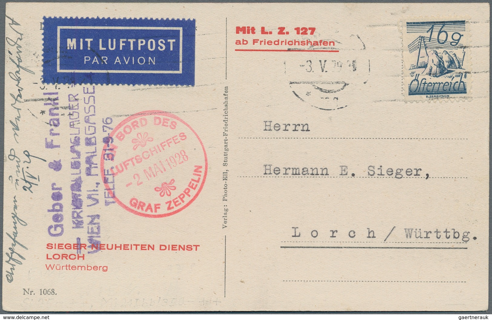 Zeppelinpost Europa: 1929, Österreichfahrt, Zeppelin-Vordruck-Ansichtskarte Des Sieger-Neuheiten-Die - Europe (Other)