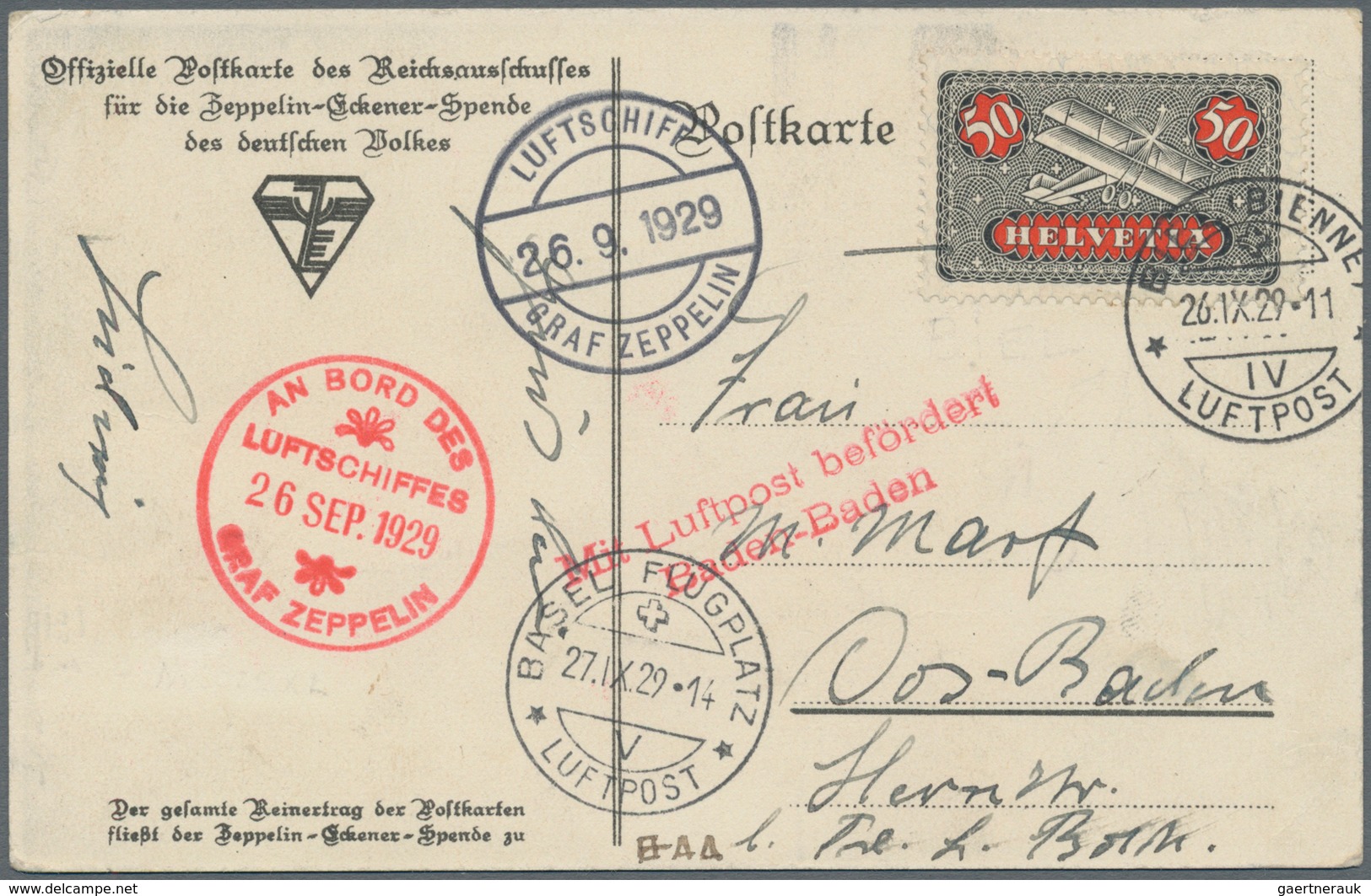 Zeppelinpost Europa: 1929. German Zeppelin-Eckener Spende Donation Postcard Flown On The Graf Zeppel - Europe (Other)