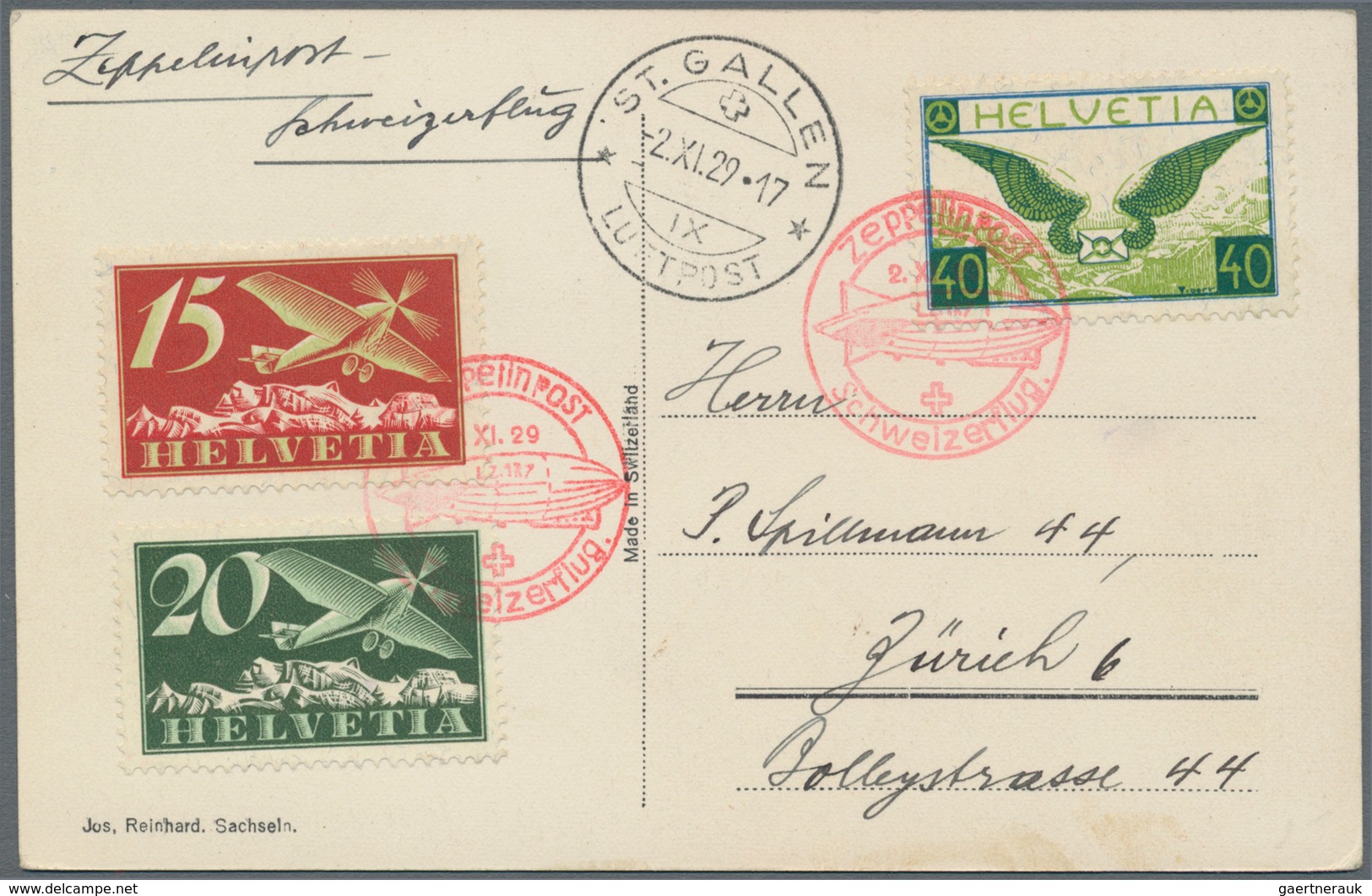 Zeppelinpost Europa: 1929, Schweizerflug, 15 C, 20 C U. 40 C Flugpostmarken (MiNr.179, 213 X, 234 X) - Otros - Europa