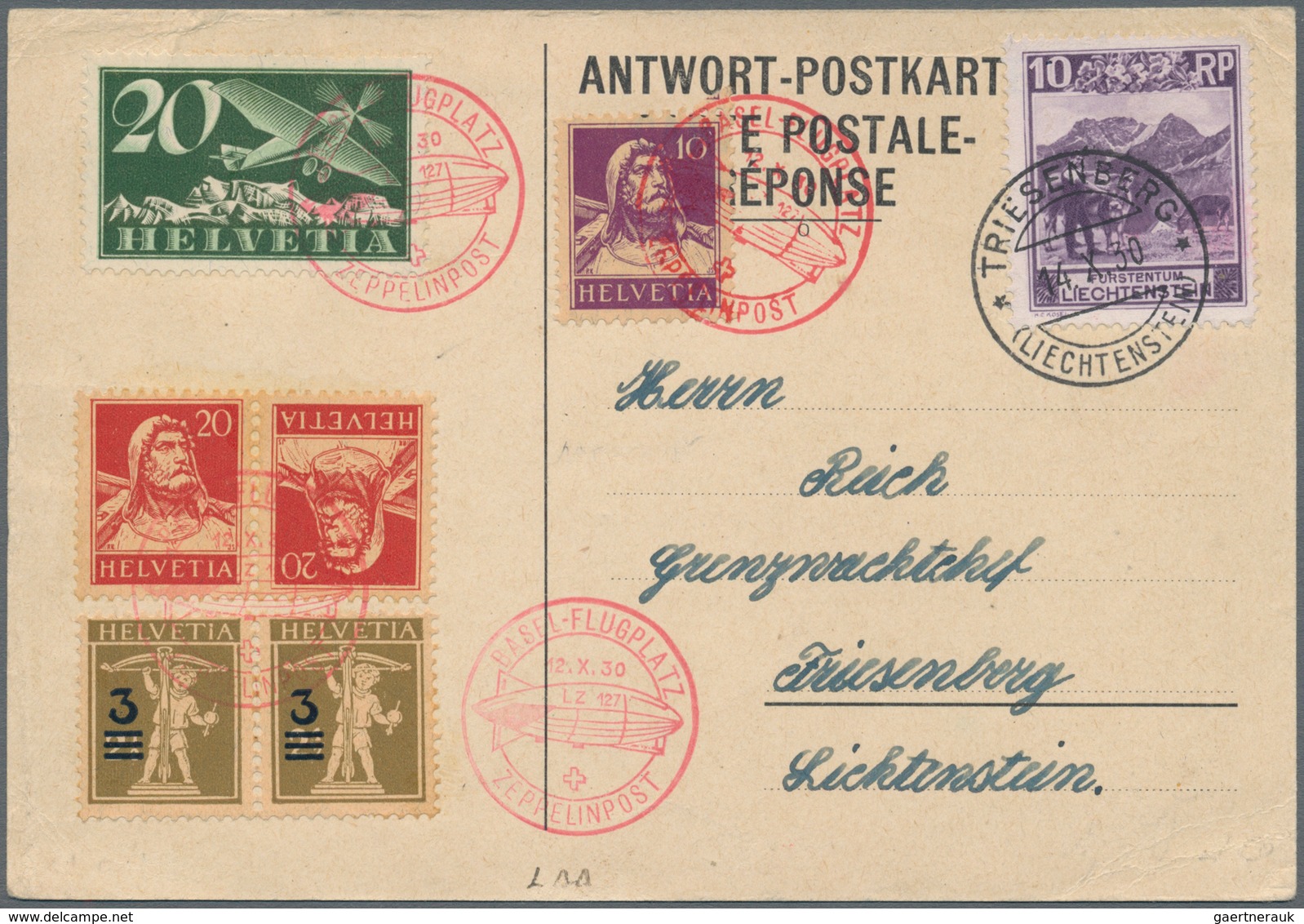 Zeppelinpost Europa: 1930. Swiss Postcard Flown On The Graf Zeppelin LZ127 Airship's 1930 Landungsfa - Europe (Other)