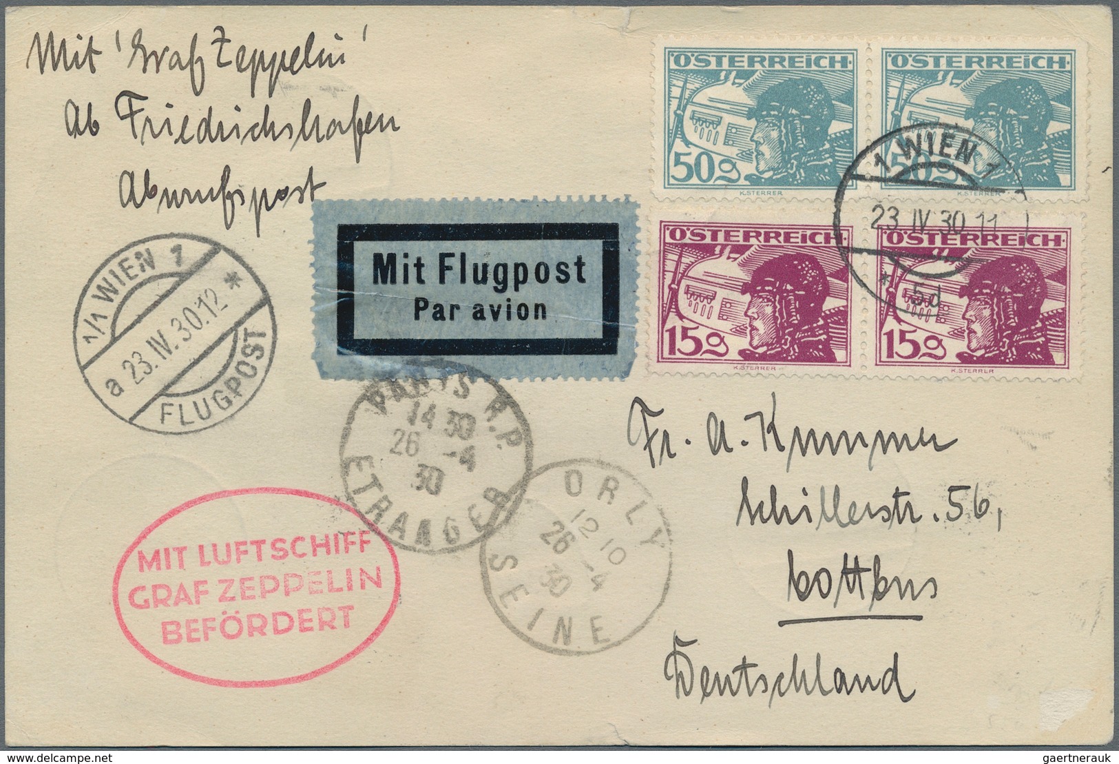 Zeppelinpost Europa: 1930, Englandfahrt, Österreichische Post, Karte Mit Dekorativer Flugpost-Franka - Europe (Other)