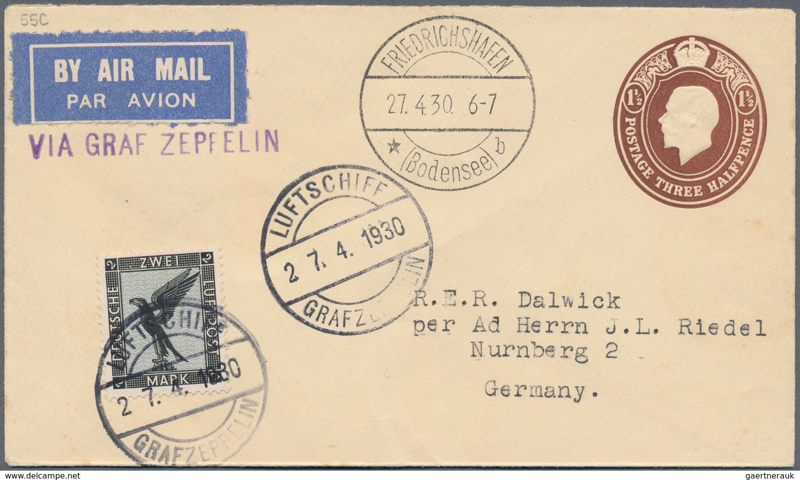 Zeppelinpost Europa: 1930, ENGLANDFAHRT: Bordpostbrief (Stpl. IIIa Auf DR Mi 383) Unter Verwendung E - Andere-Europa