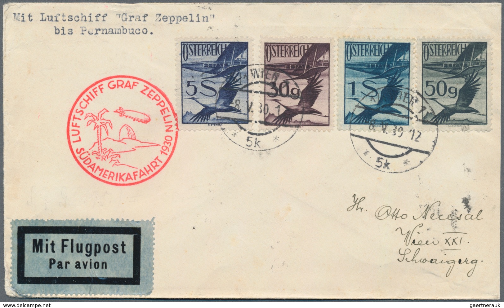 Zeppelinpost Europa: 1930. Austrian -franked Treaty Cover Flown Aboard The Graf Zeppelin Airship. A - Andere-Europa