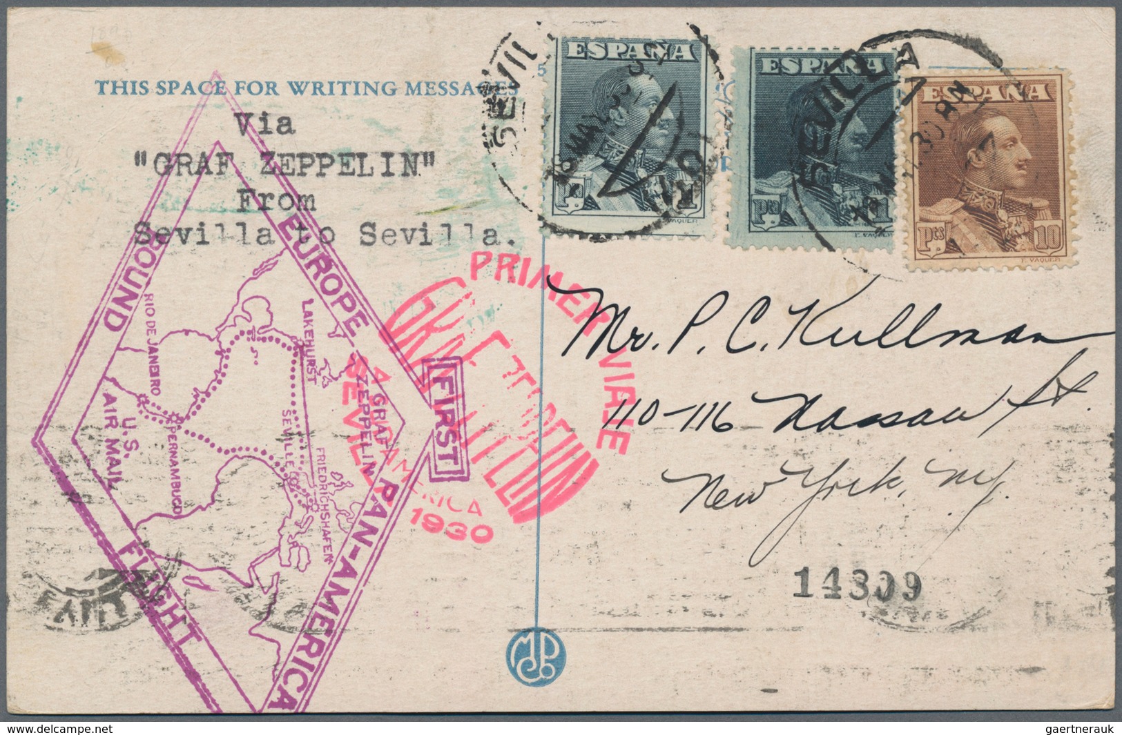 Zeppelinpost Europa: 1930. Spanish Card Flown Round Trip On The Graf Zeppelin's Pan-American Flight, - Andere-Europa