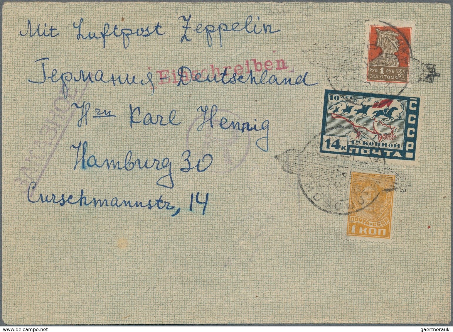 Zeppelinpost Europa: 1930, Trip To Russia, Registered Cover Bearing 1kop., 14 Kop. And 1rbl. Oblit. - Europe (Other)