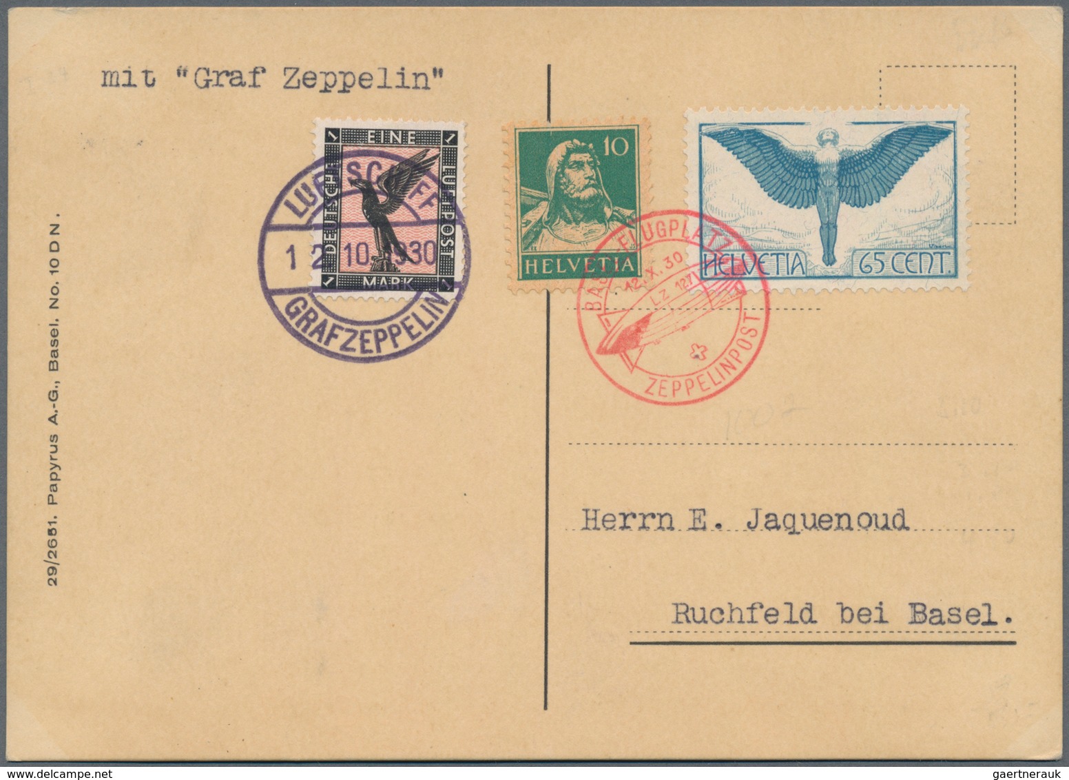 Zeppelinpost Europa: 1930. Card Flown On The Graf Zeppelin's Flight From Friedrichshafen To Basel (S - Sonstige - Europa