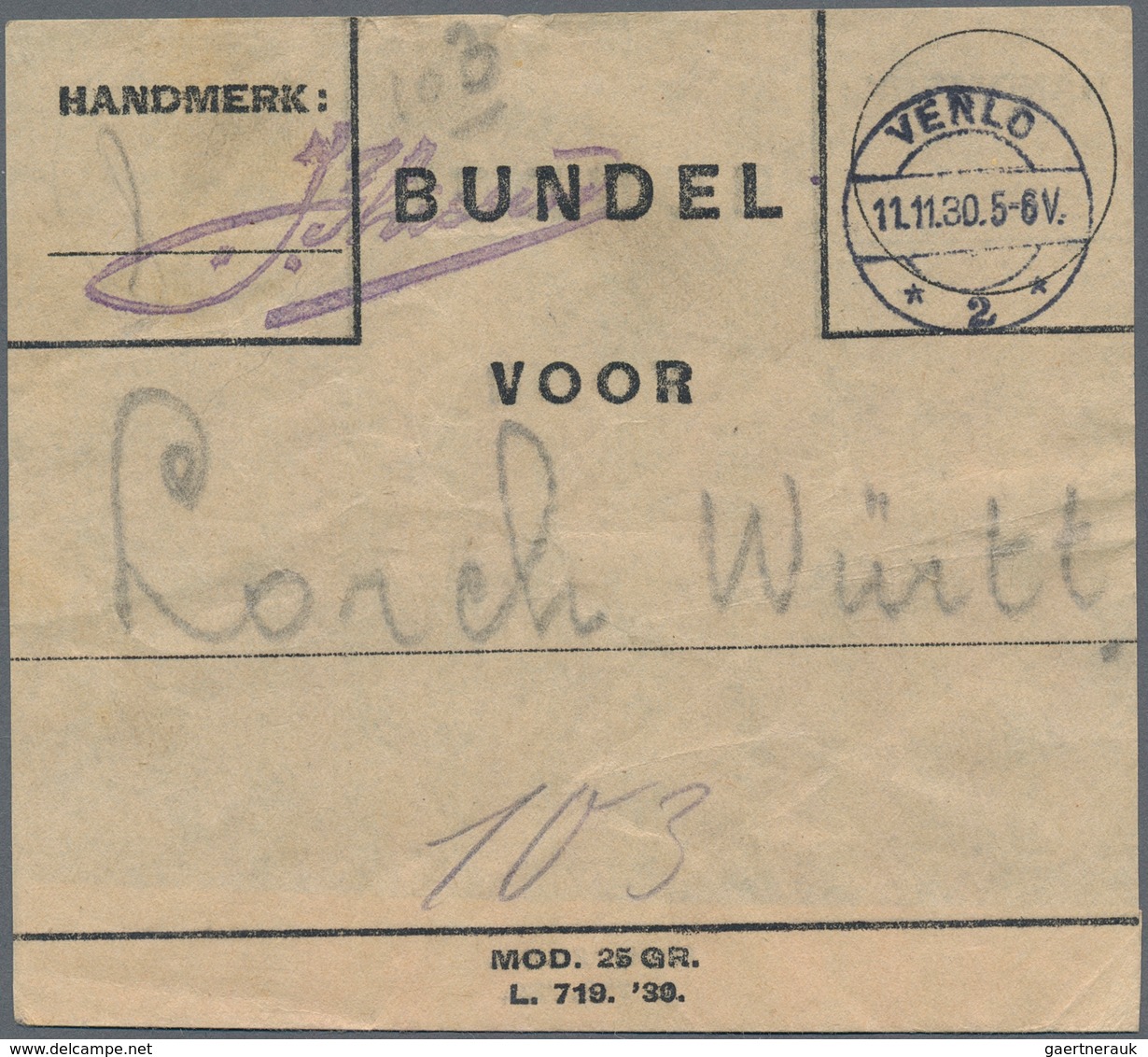 Zeppelinpost Europa: 1930, NIEDERLANDE/VENLO-FHFN-RÜCKFAHRT: Briefbeutel-Deckblatt Für 103 Sendungen - Andere-Europa
