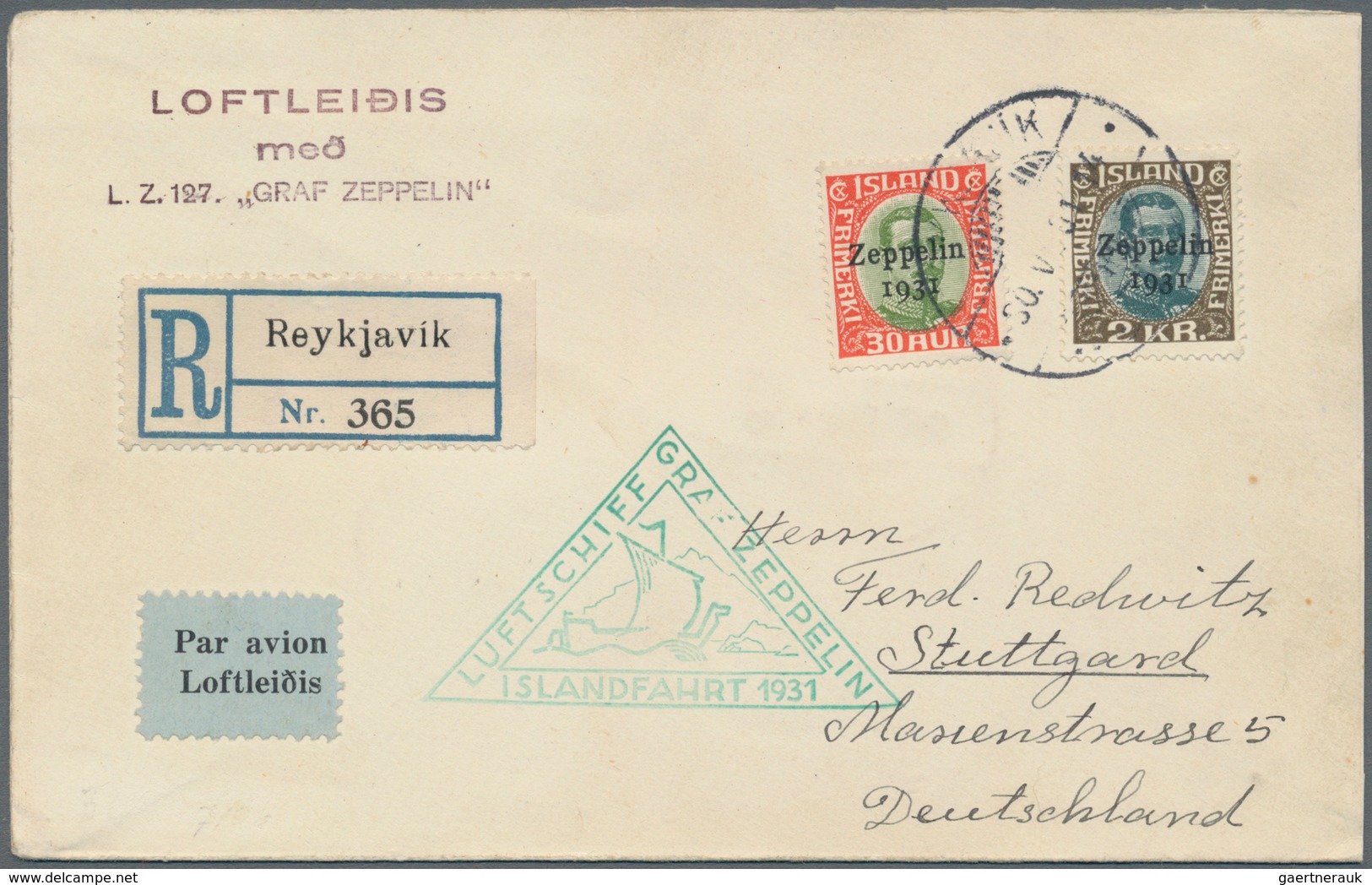 Zeppelinpost Europa: 1931, Iceland Return Flight, 2 Kr Brown/green And 30 A Red/green (MiNr.147 + 14 - Europe (Other)