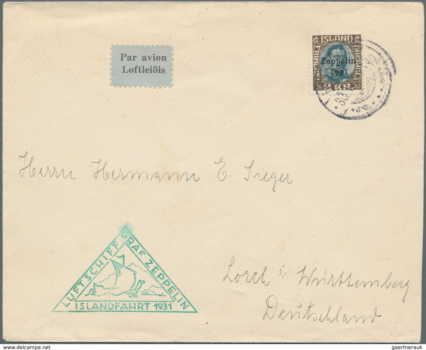 Zeppelinpost Europa: 1931. Iceland Cover Flown On The Graf Zeppelin Islandfahrt Of 1931. Single Fran - Europe (Other)