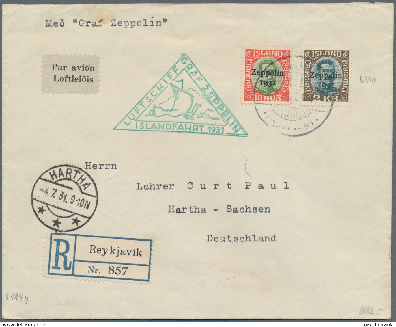 Zeppelinpost Europa: 1931. Iceland Cover Flown On The Graf Zeppelin Islandfahrt Of 1931. Mixed Frank - Europe (Other)