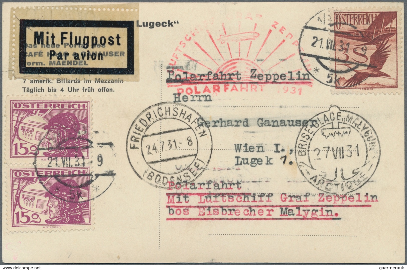 Zeppelinpost Europa: 1931, Polarfahrt, Österreichische Post, Karte Mit Flugpost-Frankatur Incl. 3 Sc - Europe (Other)