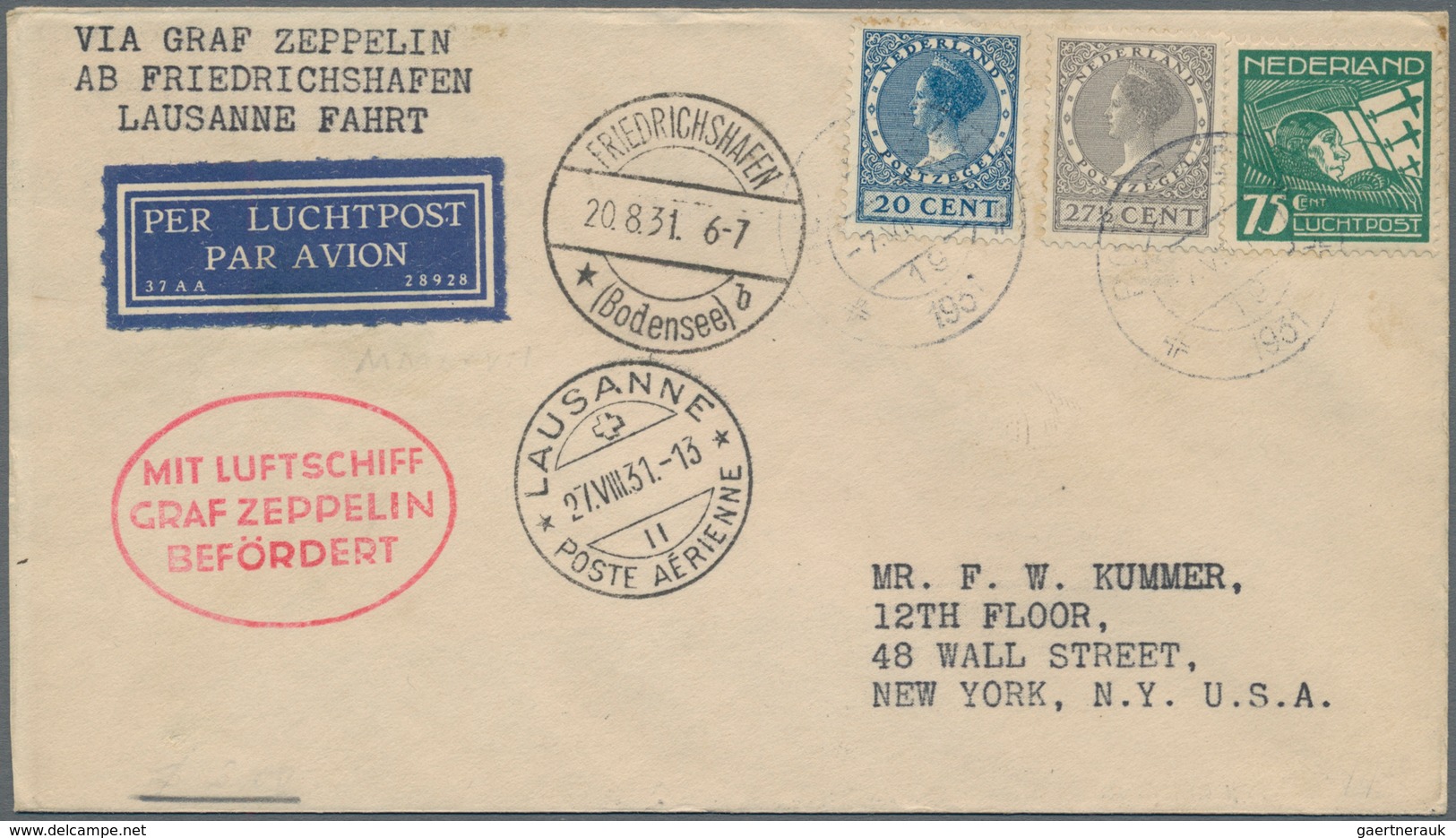 Zeppelinpost Europa: 1931. Netherlands Cover Flown On The Graf Zeppelin LZ127 Airship's 1931 Fahrt N - Europe (Other)