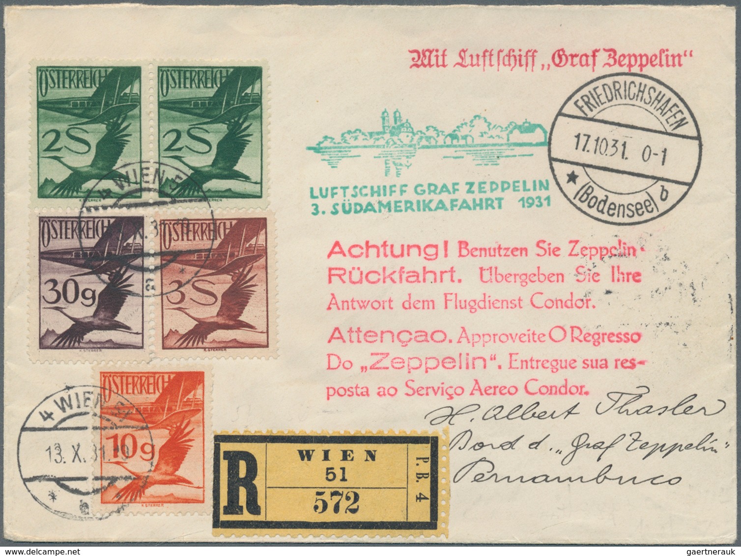 Zeppelinpost Europa: 1931. Austrian-franked Registered Cover Flown Aboard The Graf Zeppelin LZ127 Ai - Andere-Europa