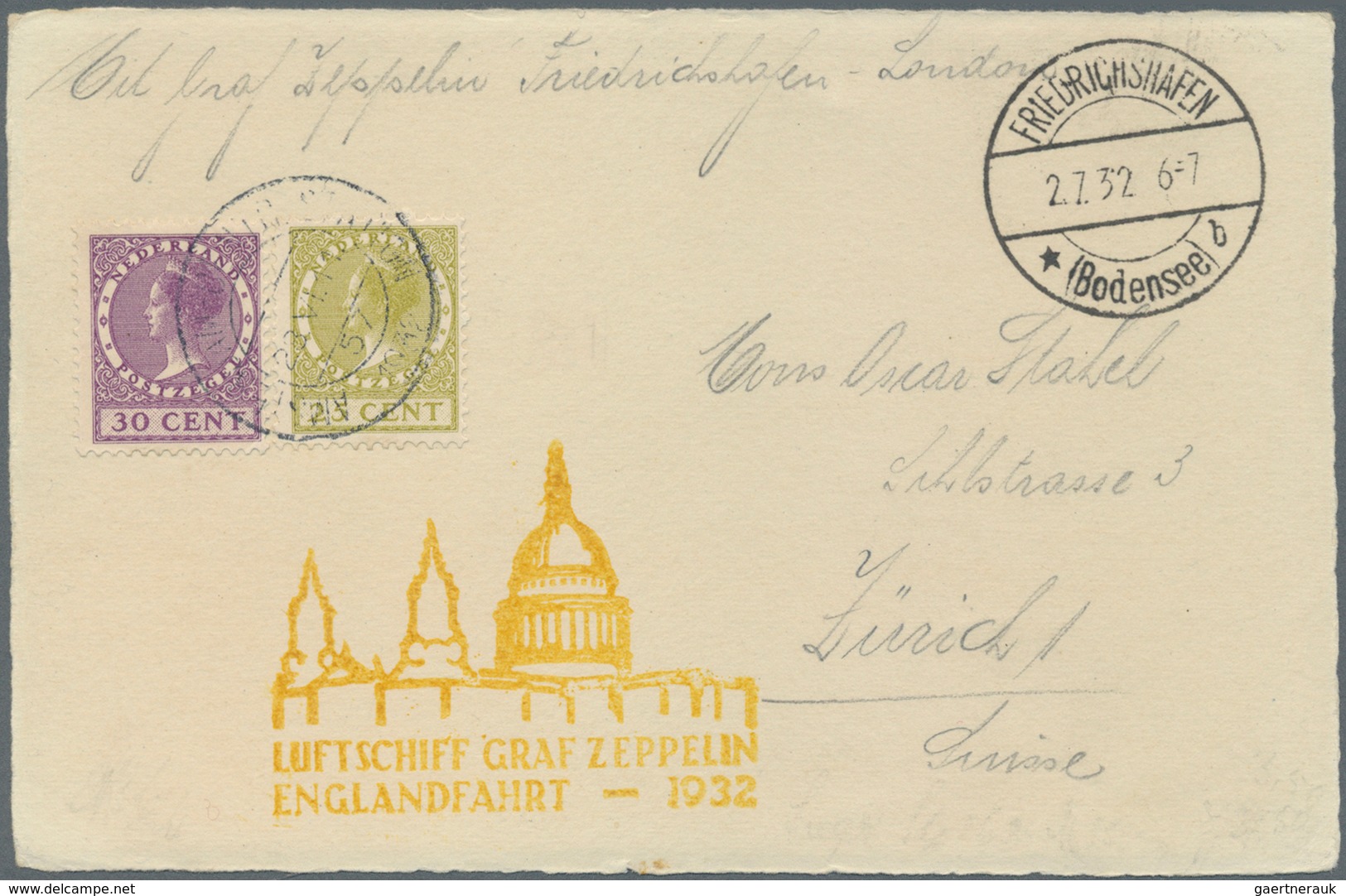 Zeppelinpost Europa: 1932. Netherlands Card Flown On The Graf Zeppelin's 1932 Englandfahrt / English - Andere-Europa