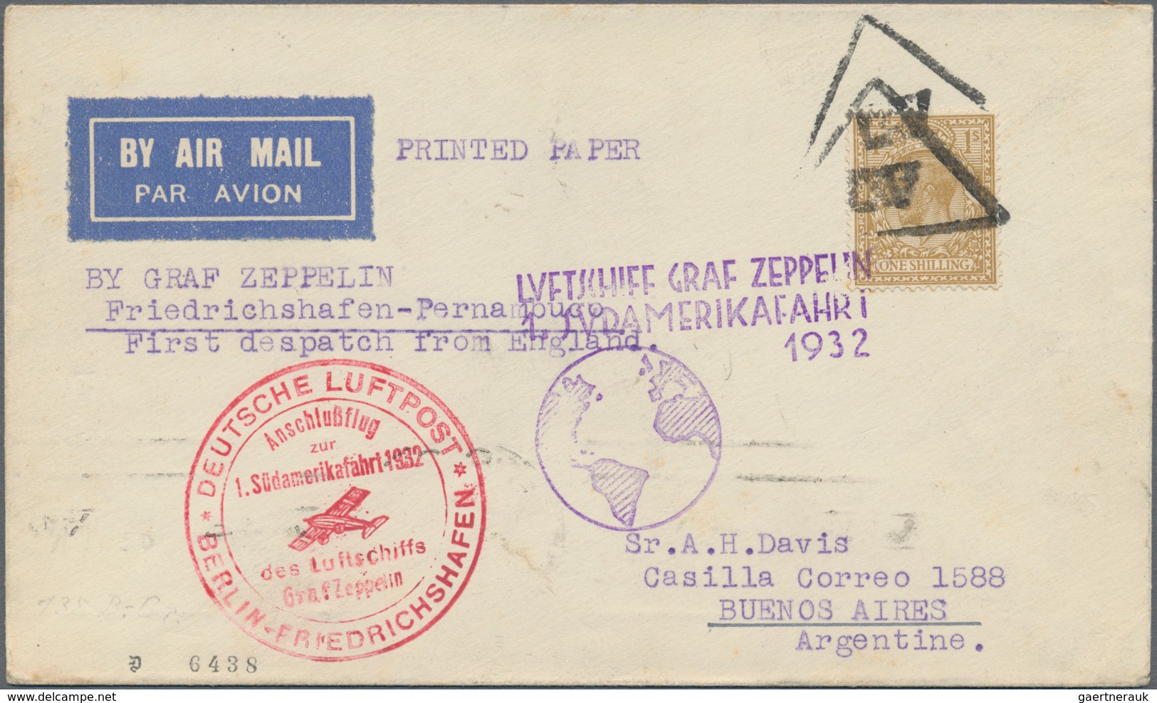 Zeppelinpost Europa: Graf Zeppelin 1932 1. Südamerikafahrt / 1st South America Flight Flown Card, Fo - Andere-Europa