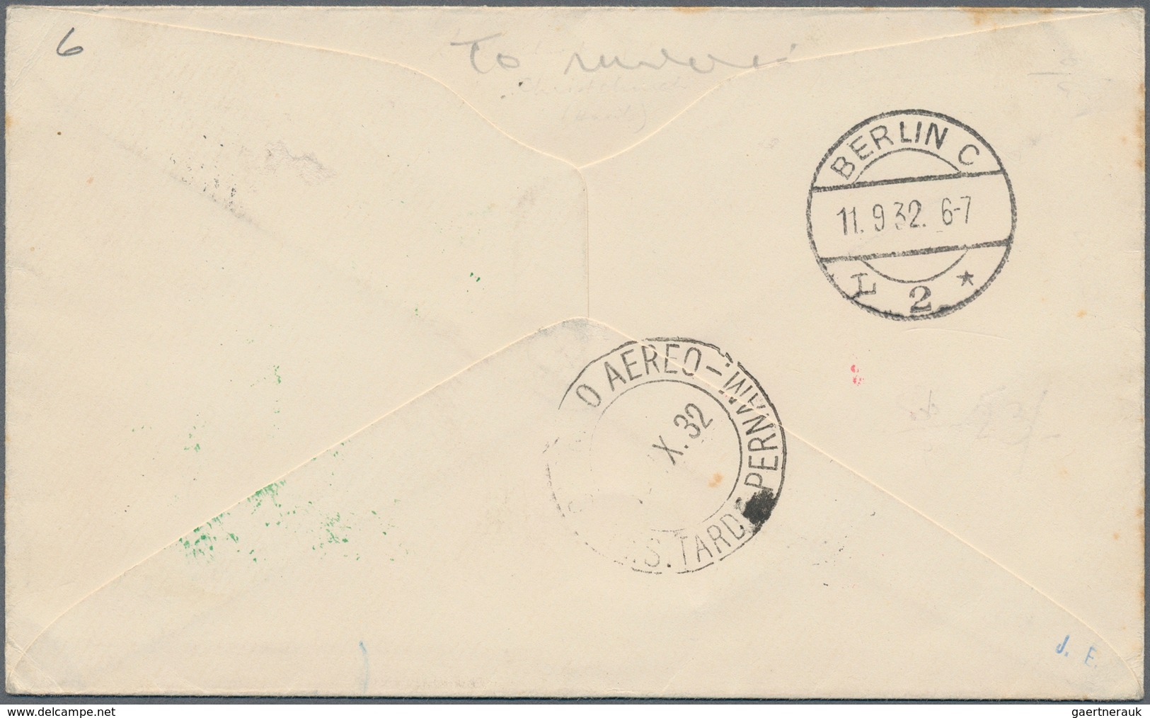 Zeppelinpost Europa: 1932, ENGLAND/6. Südamerikafahrt: Anschlußflug BERLIN Brief-Drucksache Bis Pern - Autres - Europe