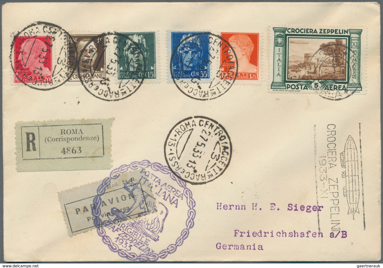 Zeppelinpost Europa: 1933. Registered Cover Flown On The Graf Zeppelin LZ127 Airship's 1933 Romfahrt - Andere-Europa