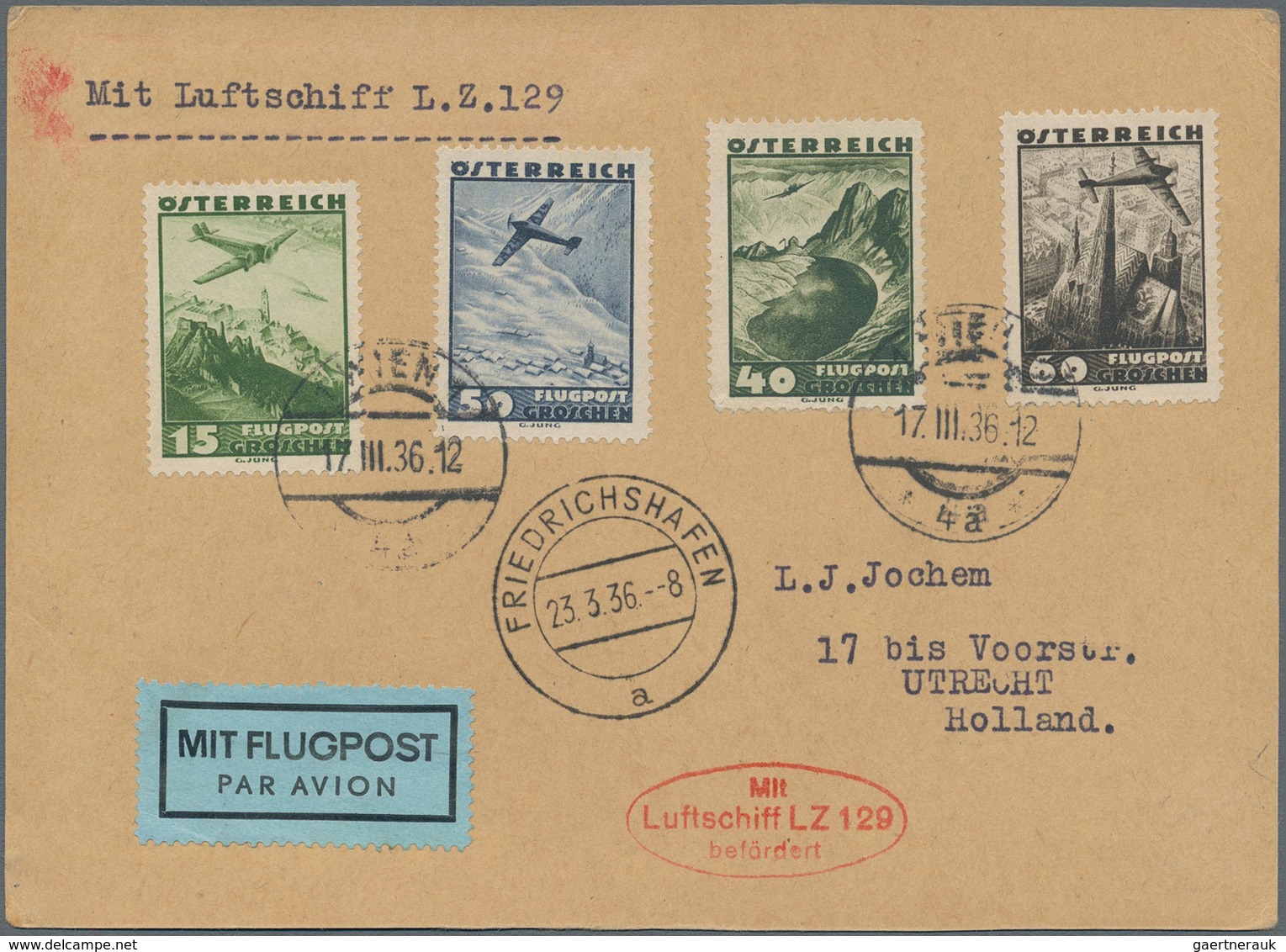 Zeppelinpost Europa: 1936, 1.Postfahrt, Österreichische Post, Karte Mit Bunter Flugpost-Frankatur Ab - Andere-Europa
