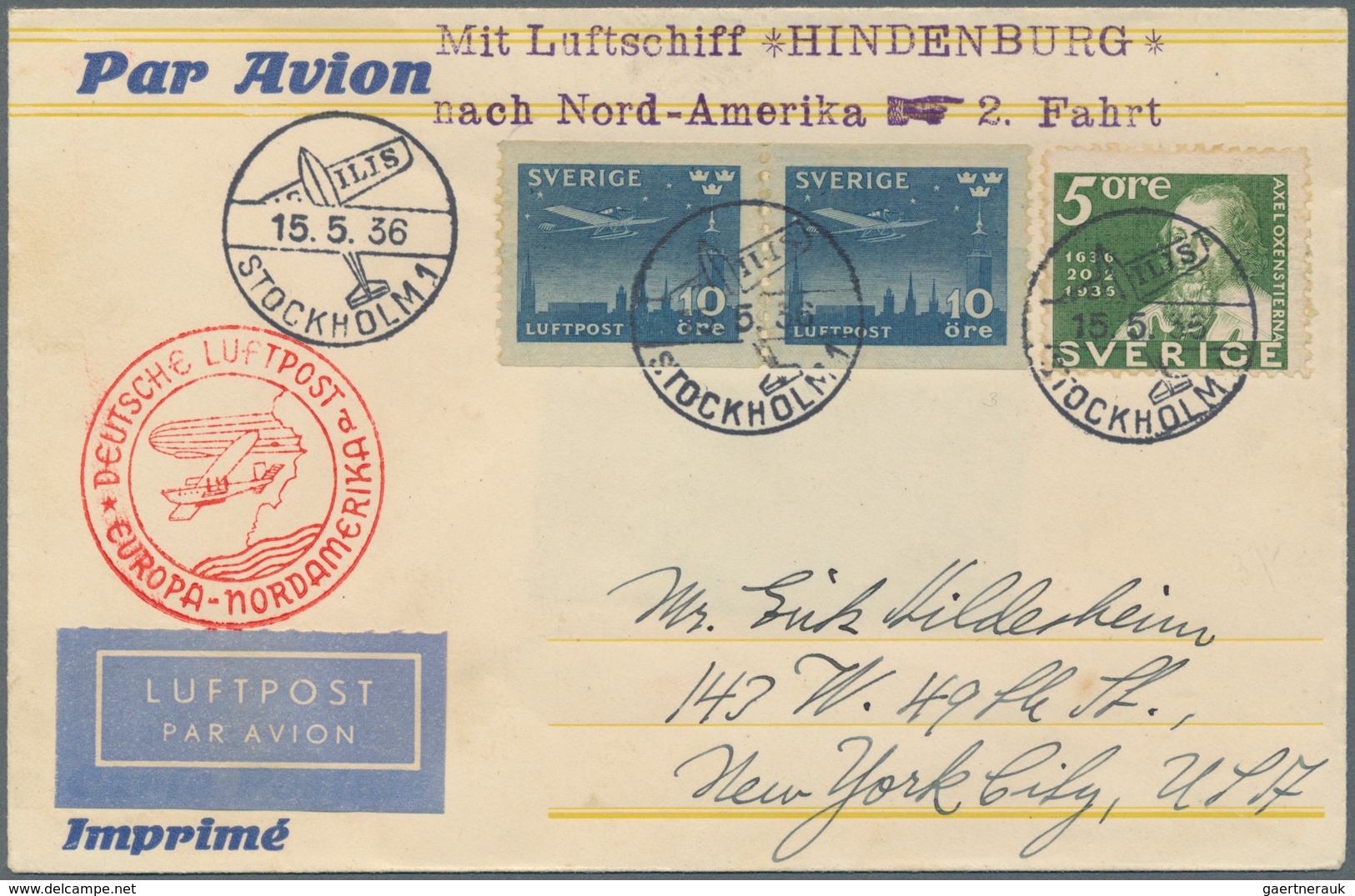 Zeppelinpost Europa: 1936. Swedish Cover Sent On Board The Hindenburg Hindenburg Zeppelin Airship's - Andere-Europa