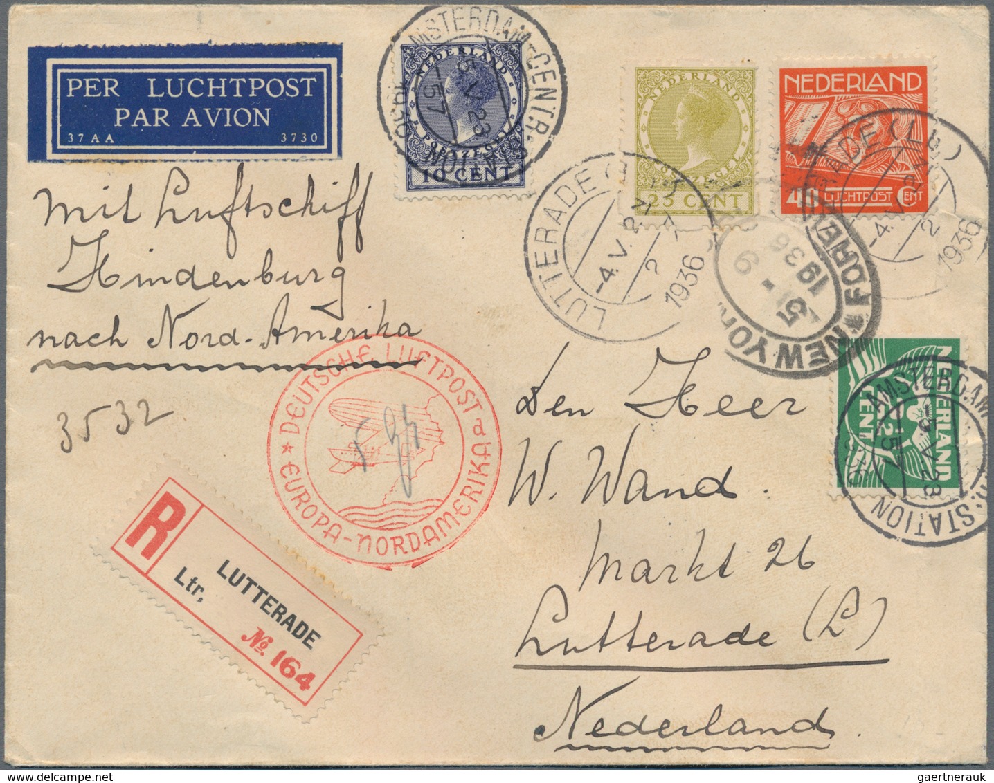 Zeppelinpost Europa: 1936, Netherlands Treaty Mail, 2 Registered Covers Dispatched For 1.Nordamerika - Andere-Europa