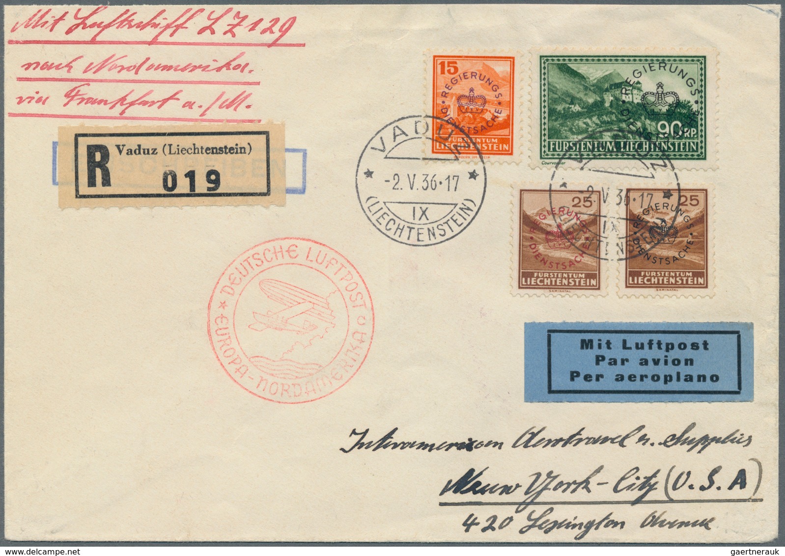 Zeppelinpost Europa: 1936. Liechtenstein Registered Cover Flown On The Hindenburg Zeppelin LZ129 Air - Andere-Europa