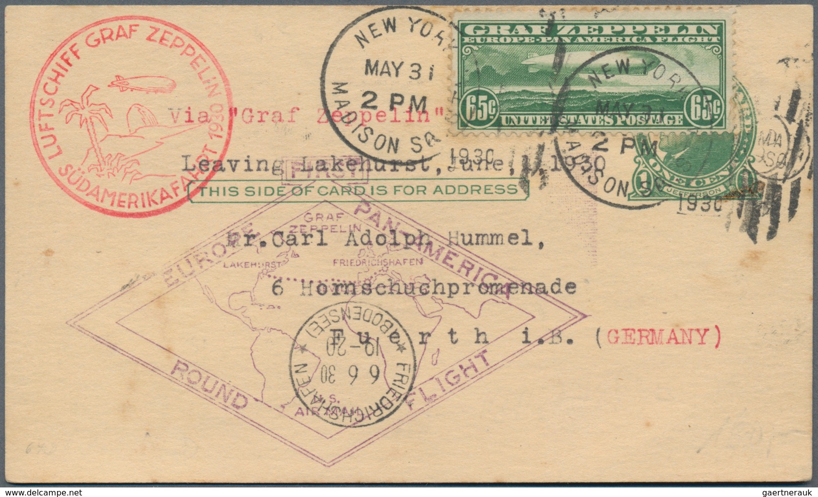 Zeppelinpost Übersee: 1930. Card Flown On The Graf Zeppelin's Return Trip From The USA In 1930. A Bi - Zeppelins