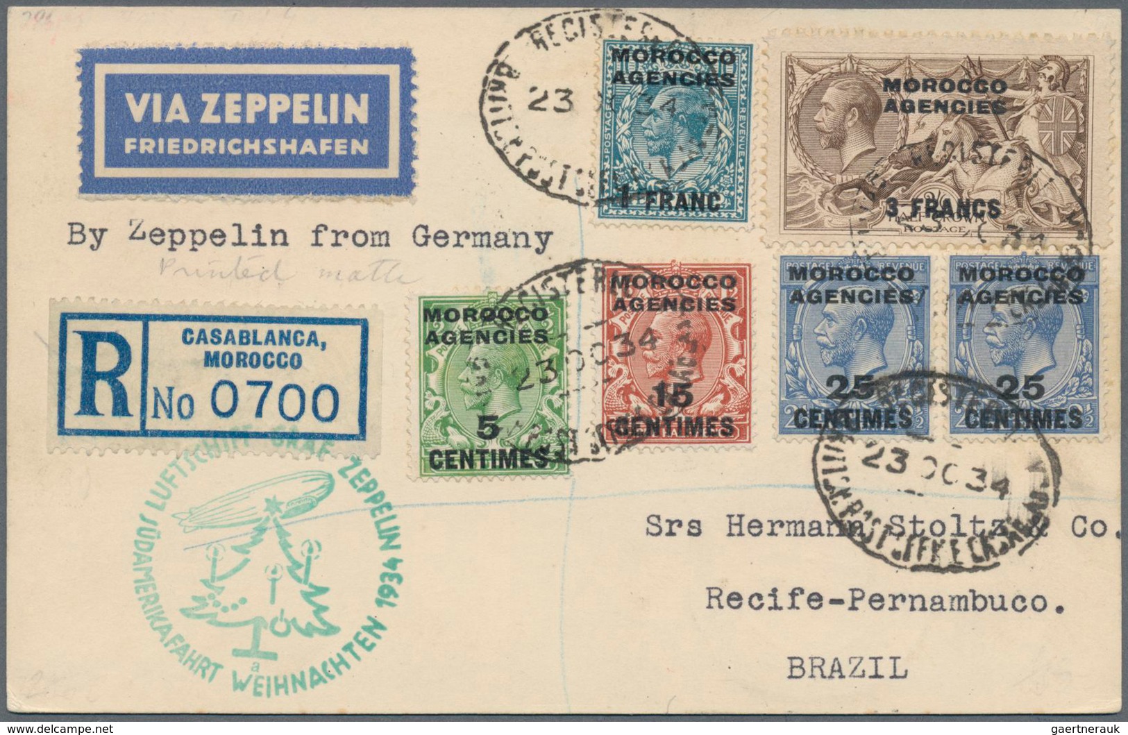 Zeppelinpost Übersee: 1934, 12. Südamerikafahrt, Weihnachtsfahrt, R-Karte Ab Casablanca 23.10. Nach - Zeppelins