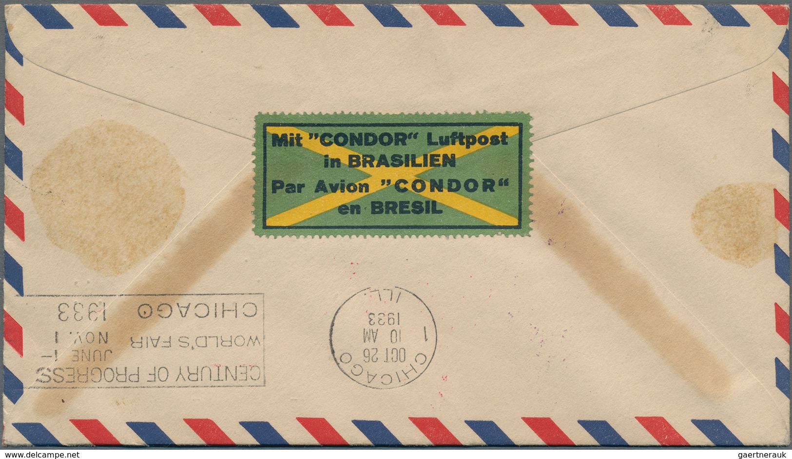 Zeppelinpost Übersee: 1933, Chicago Trip, U.S. Mail, Cover Bearing Attractive Franking (six Differen - Zeppelins