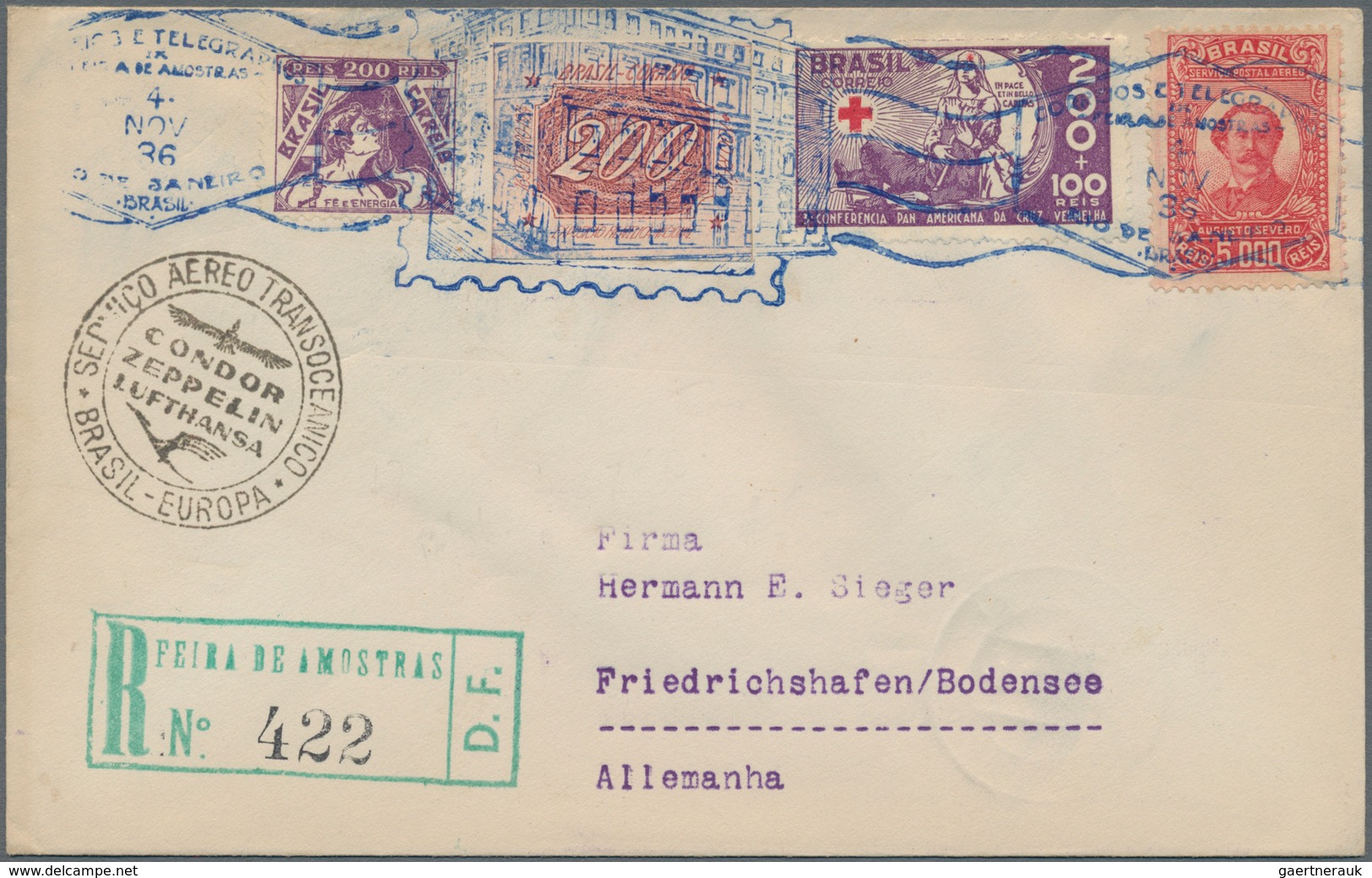 Zeppelinpost Übersee: 1936. Brazilian-franked Cover Flown On The Graf Zeppelin LZ127 Airship's 1936 - Zeppelins