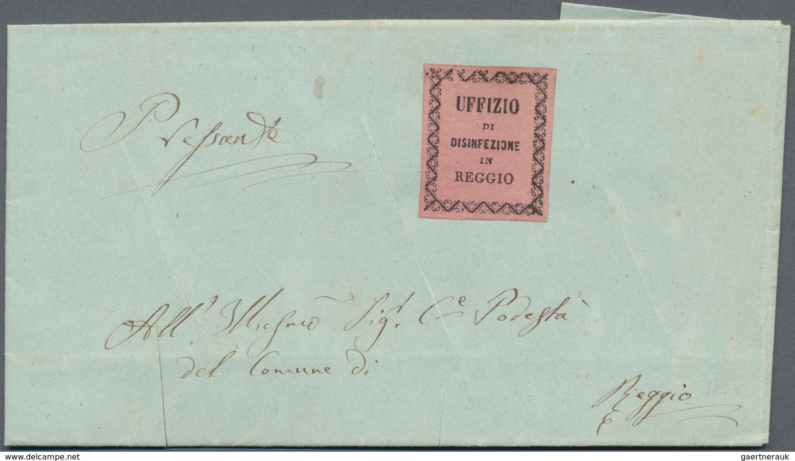 Disinfection Mail: 1855, 20 Jul, Lettersheet With Full Message To Reggio, Disinfection Cuttings And - Other & Unclassified