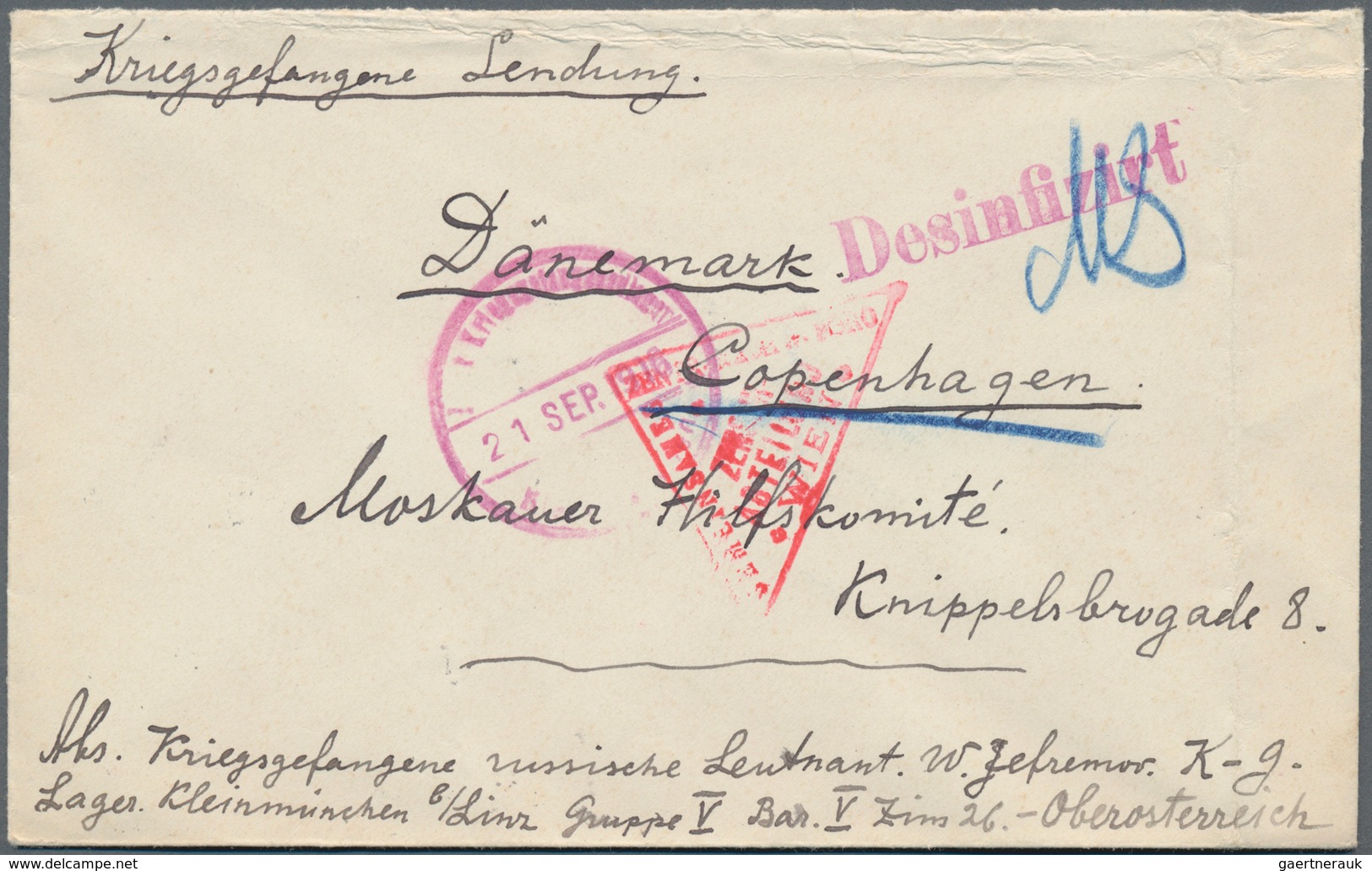 Disinfection Mail: 1916, POW Cover Of A Russian Lieutenant At Camp Kleinmünchen/Austria, Circular Ca - Andere & Zonder Classificatie