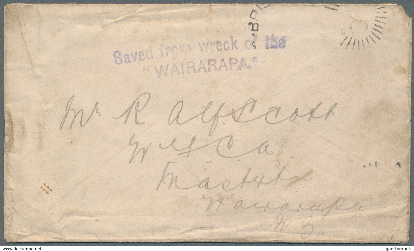 Katastrophenpost: 1894, Saved From The Wreck Of The / "WAIRARAPA", Blue Two-line On Cover (stamps Wa - Andere & Zonder Classificatie
