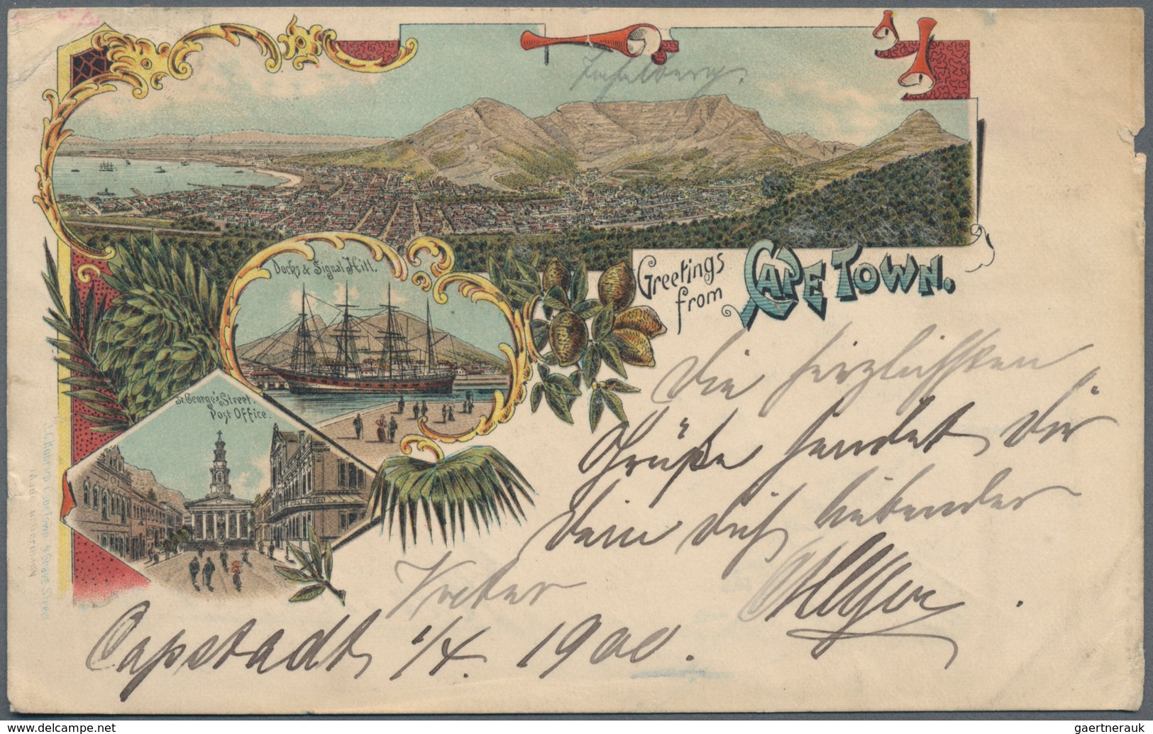 Katastrophenpost: 1900, Cape Of Good Hope Ppc "Greetings From Cape Town" Bearing 1d. Carmine Used 3. - Andere & Zonder Classificatie