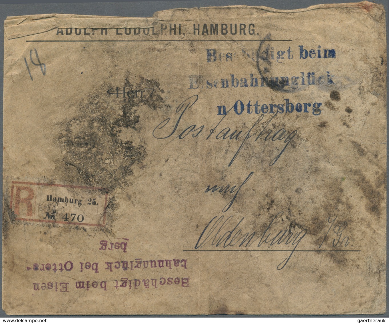 Katastrophenpost: 1907, Dt. Reich. Großer, Blauer L3 "Beschädigt Beim / Eisenbahnunglück / In Otters - Andere & Zonder Classificatie