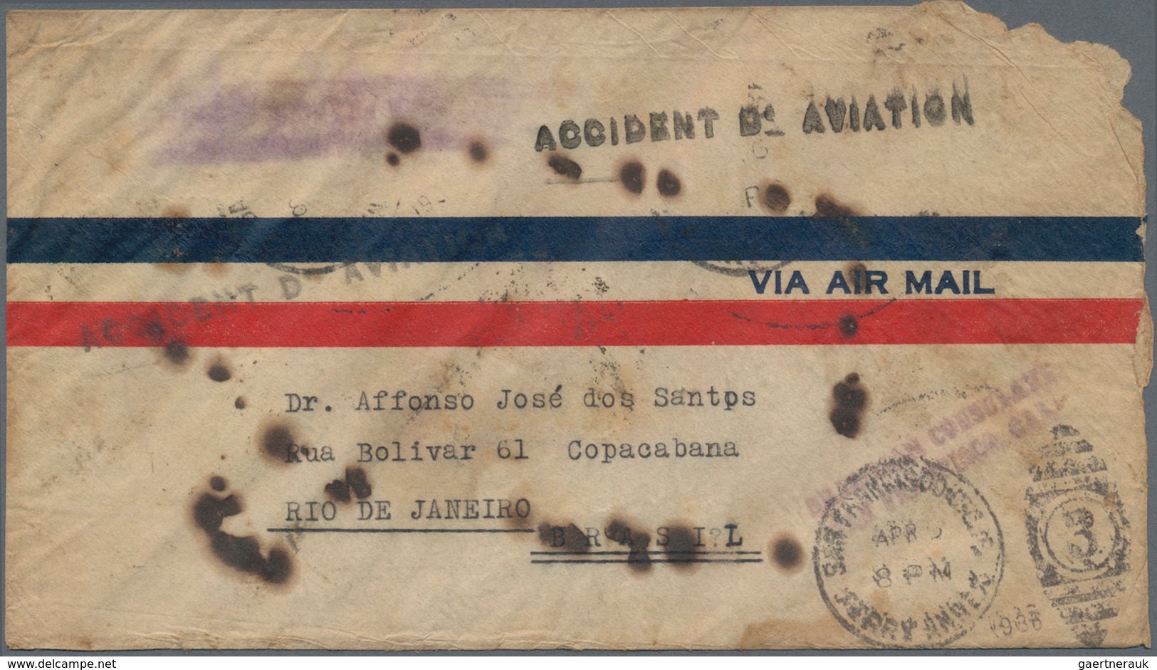 Katastrophenpost: 1936, Cover From U.S.A To Brazil, Sent By Brazilian Consulate In San Francisco, Se - Andere & Zonder Classificatie