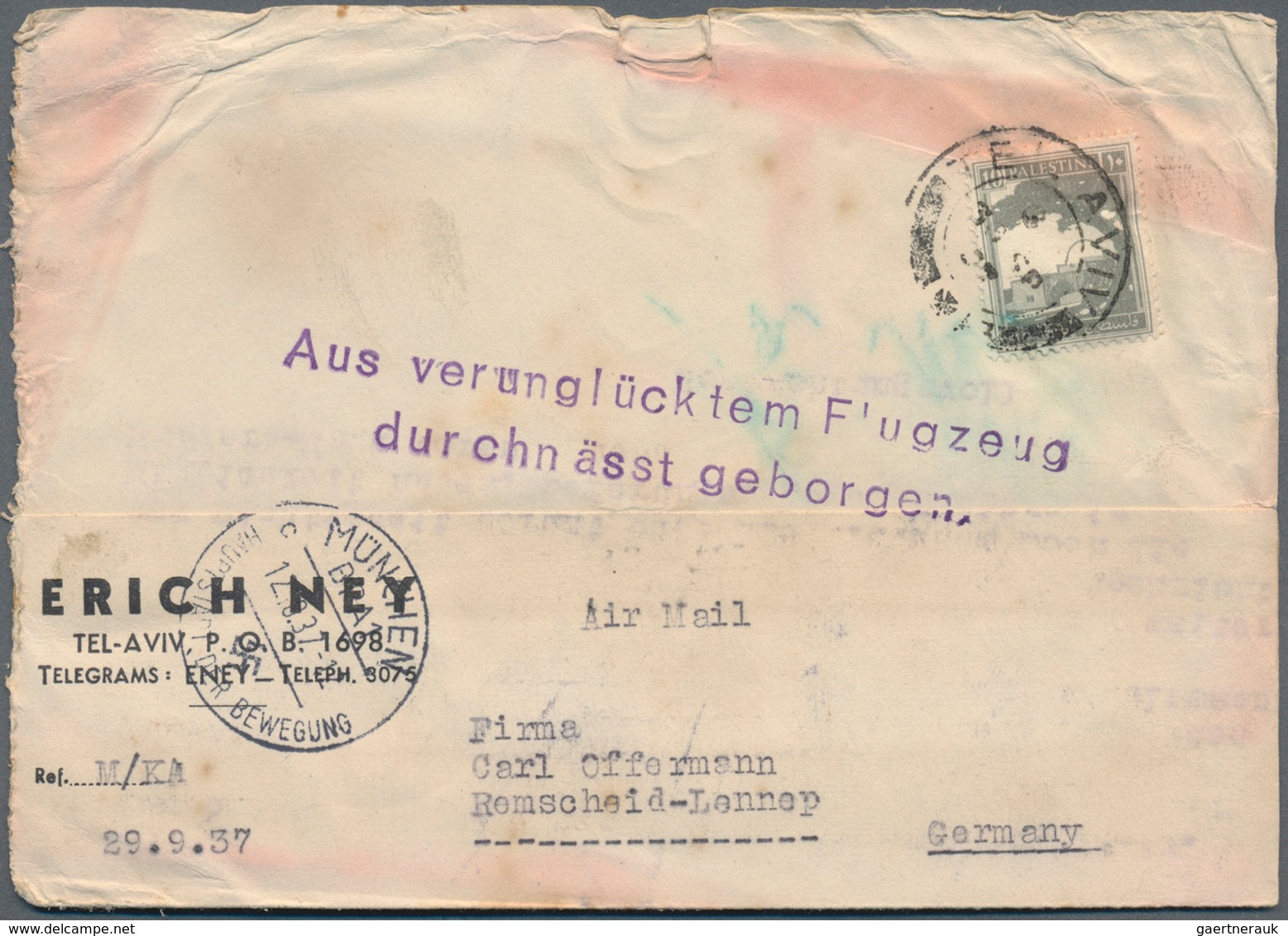 Katastrophenpost: 1937, Special Part Folded Card Form "Sparkarte" Franked 10 P. "TEL AVIV 30 SP 37", - Other & Unclassified